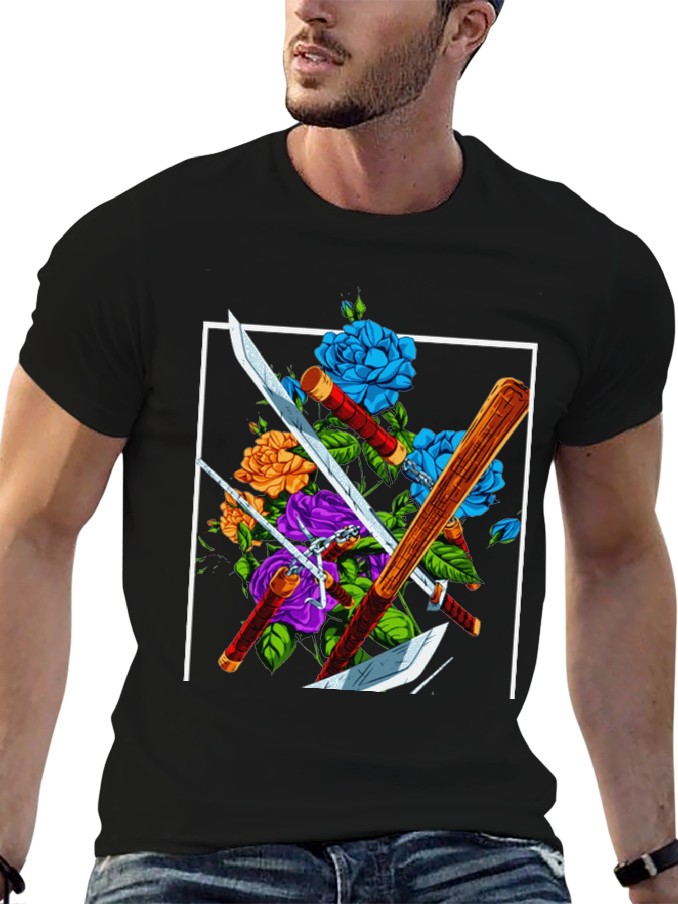 Floral Swords T-Shirt - Edgy Design