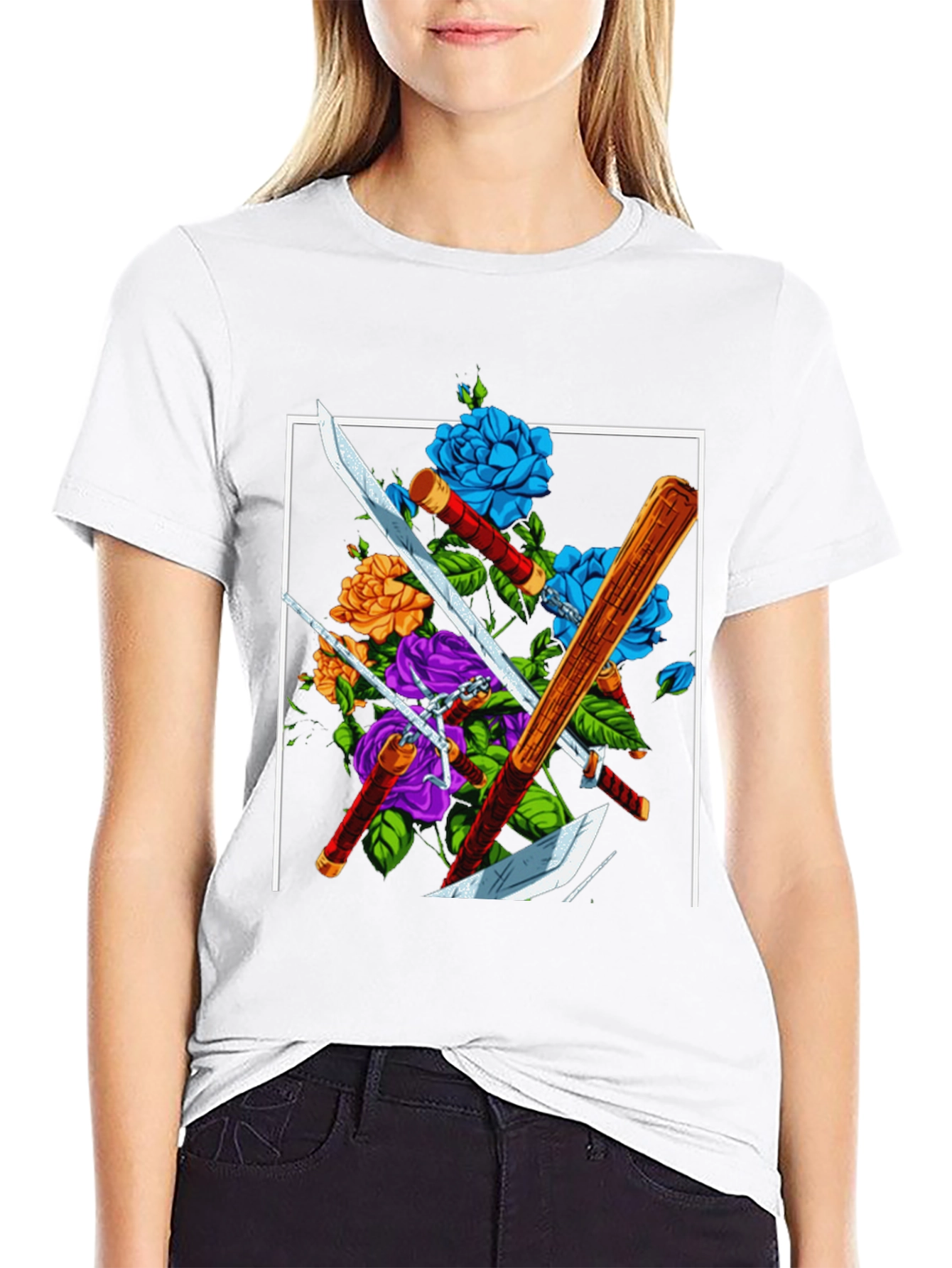 Floral Swords T-Shirt - Edgy Design