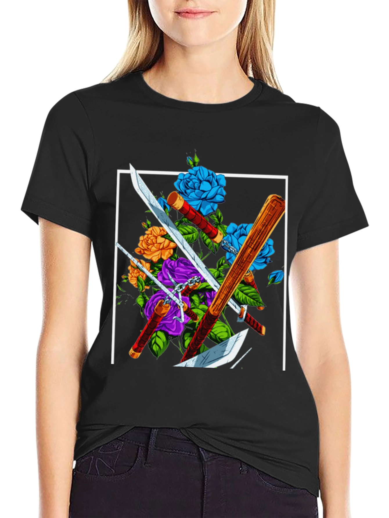 Floral Swords T-Shirt - Edgy Design