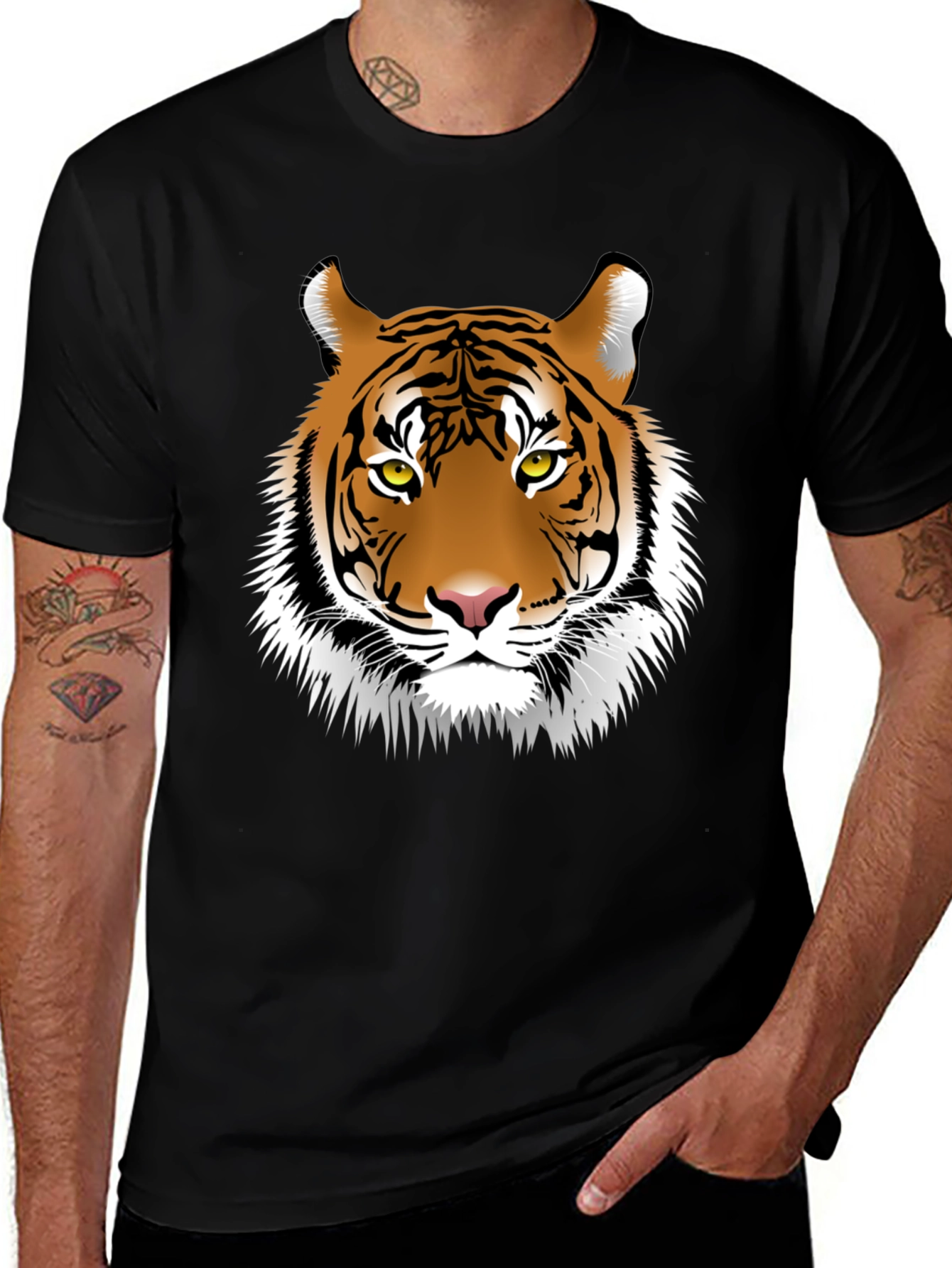 Bold Tiger Graphic Tee - Black Cotton Shirt