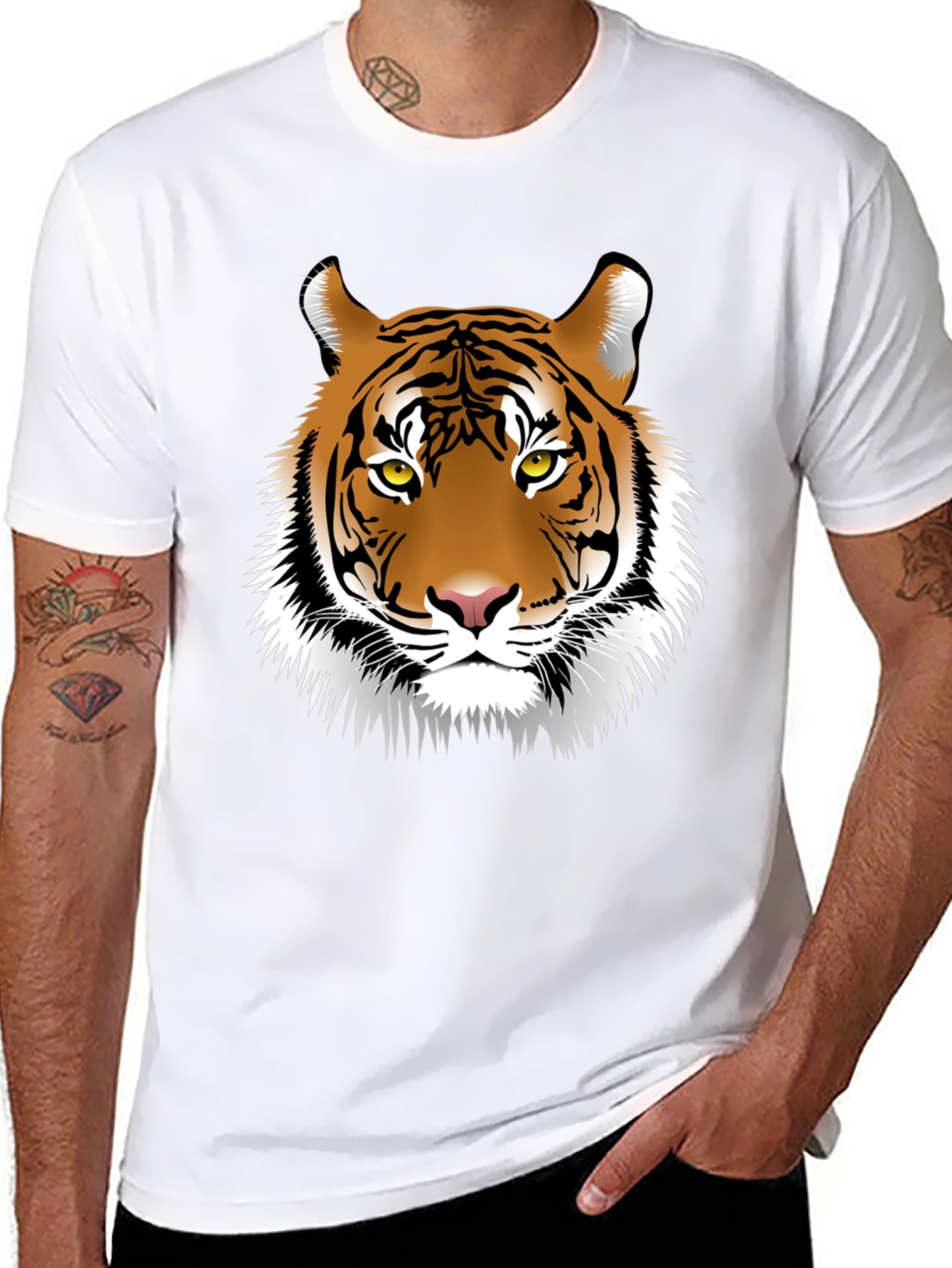 Bold Tiger Graphic Tee - Black Cotton Shirt