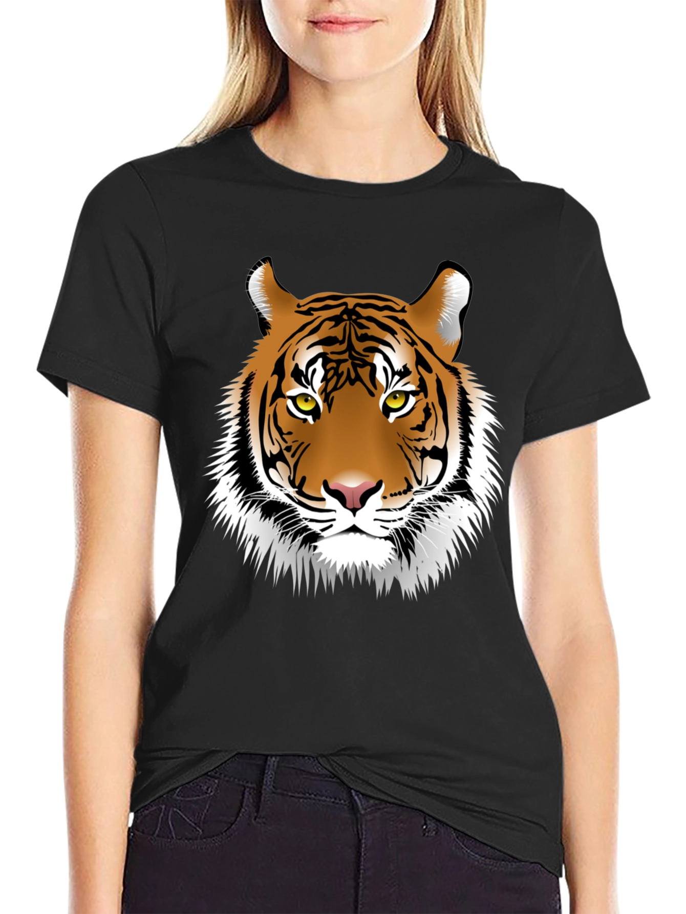 Bold Tiger Graphic Tee - Black Cotton Shirt