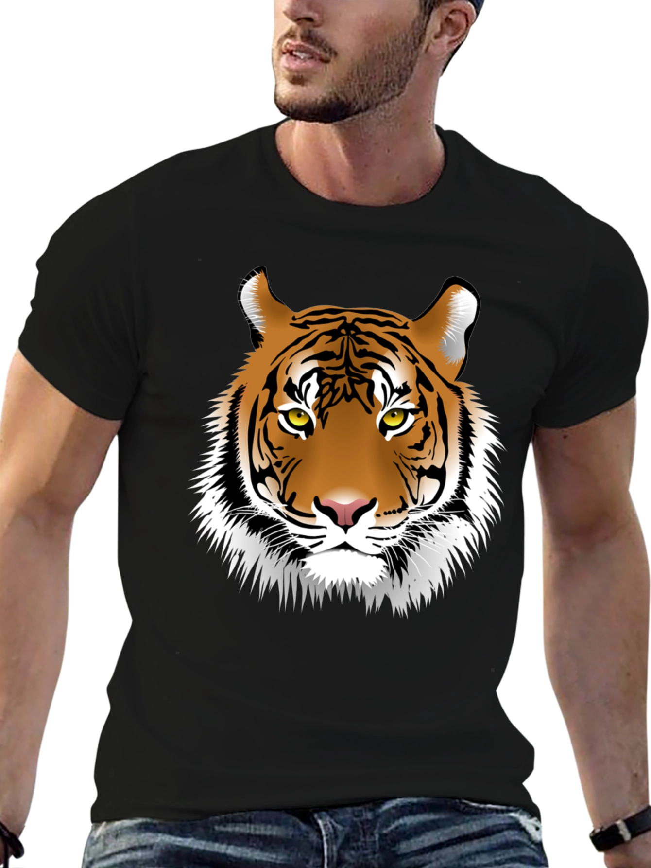 Bold Tiger Graphic Tee - Black Cotton Shirt
