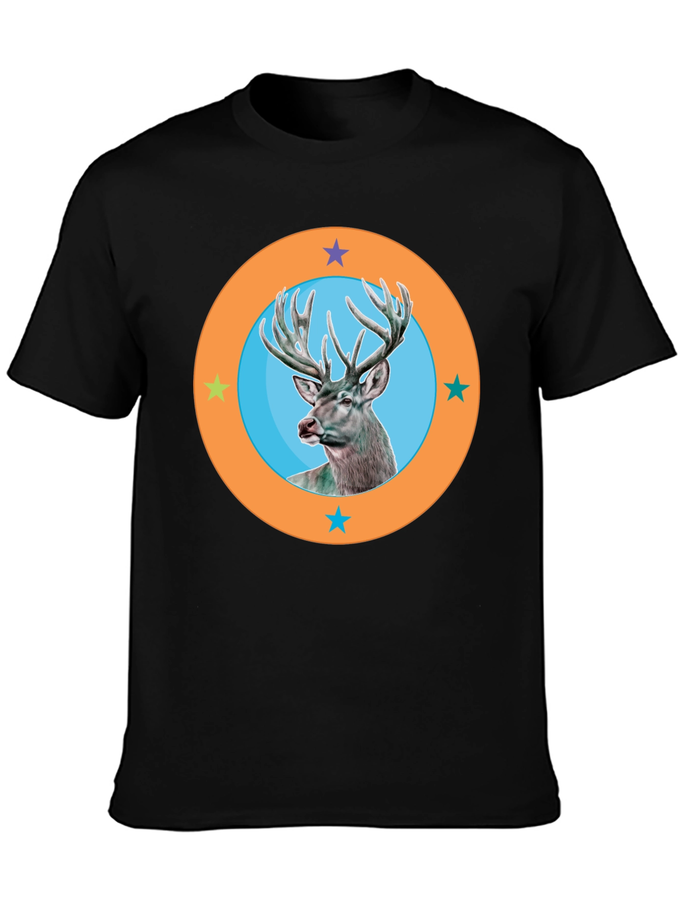 Deer Circle Graphic Tee - Black