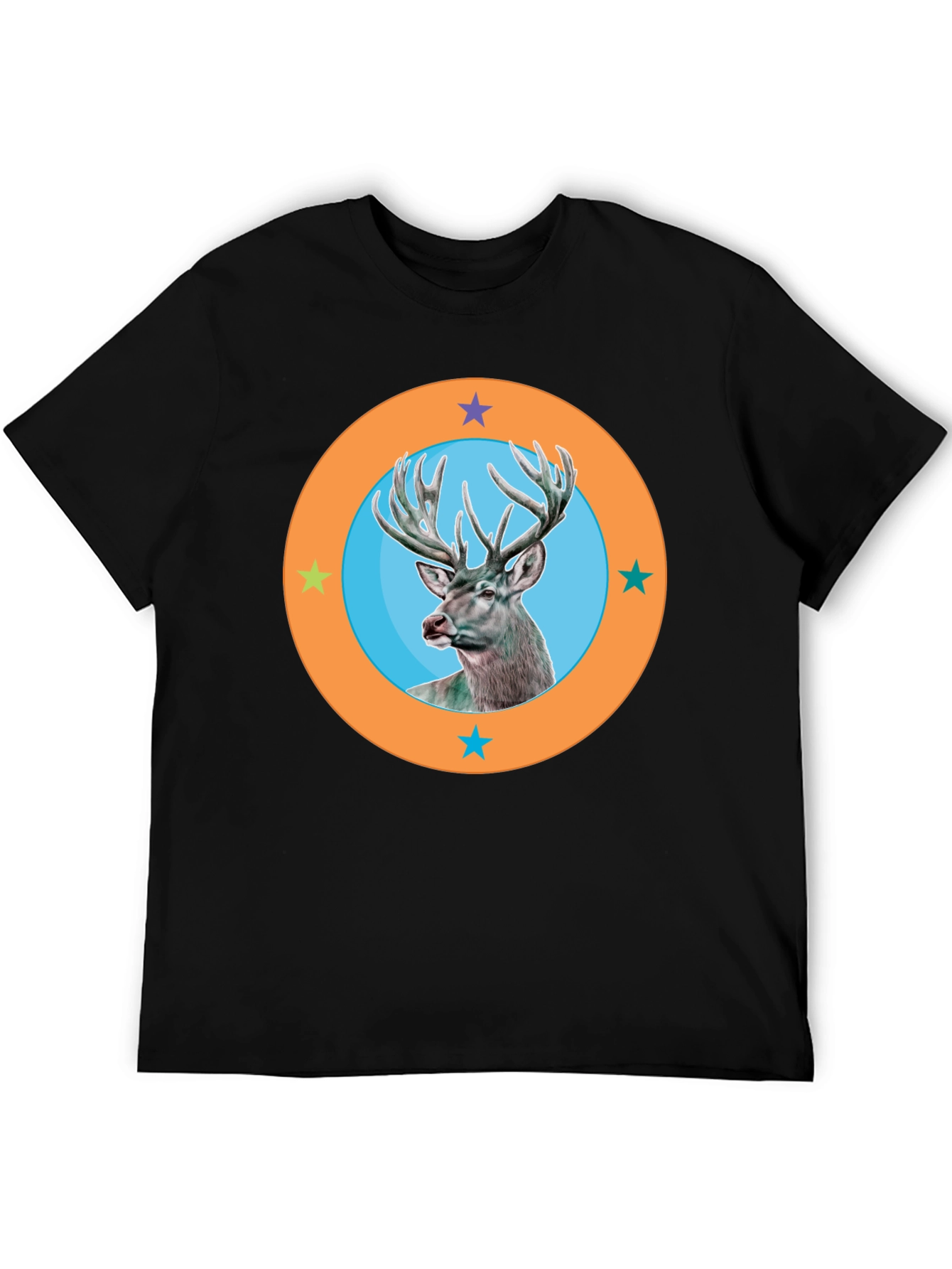 Deer Circle Graphic Tee - Black