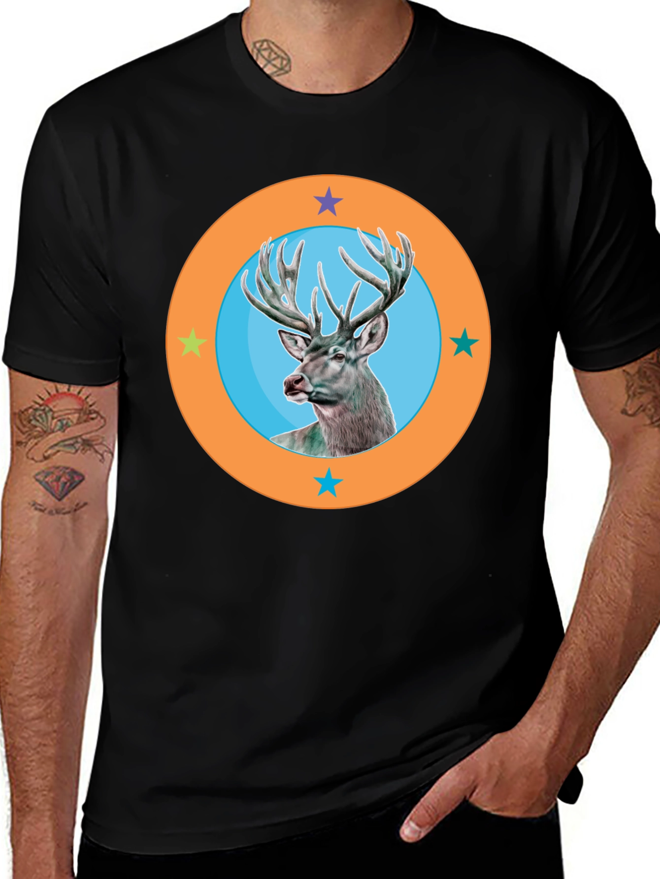 Deer Circle Graphic Tee - Black