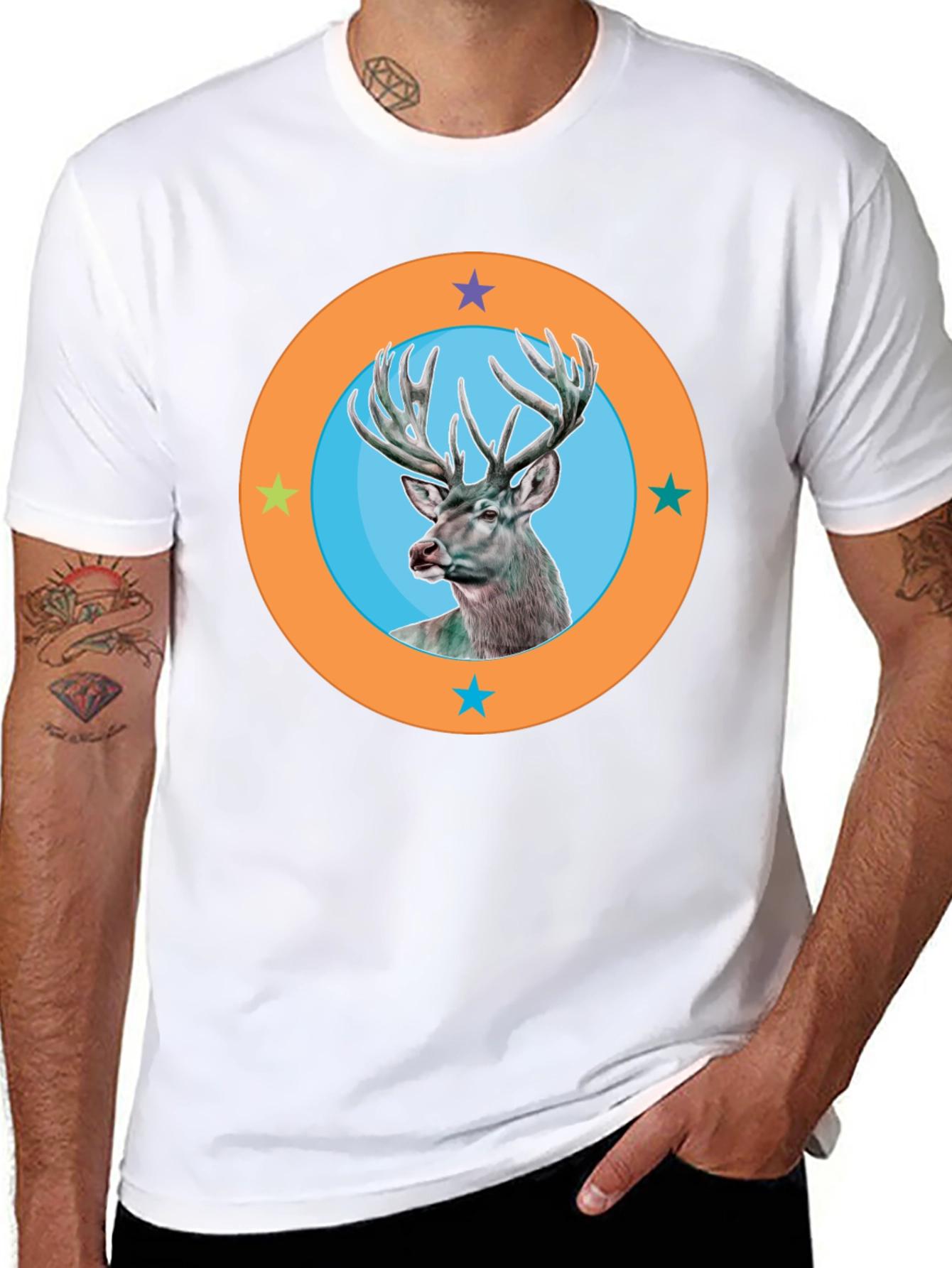Deer Circle Graphic Tee - Black