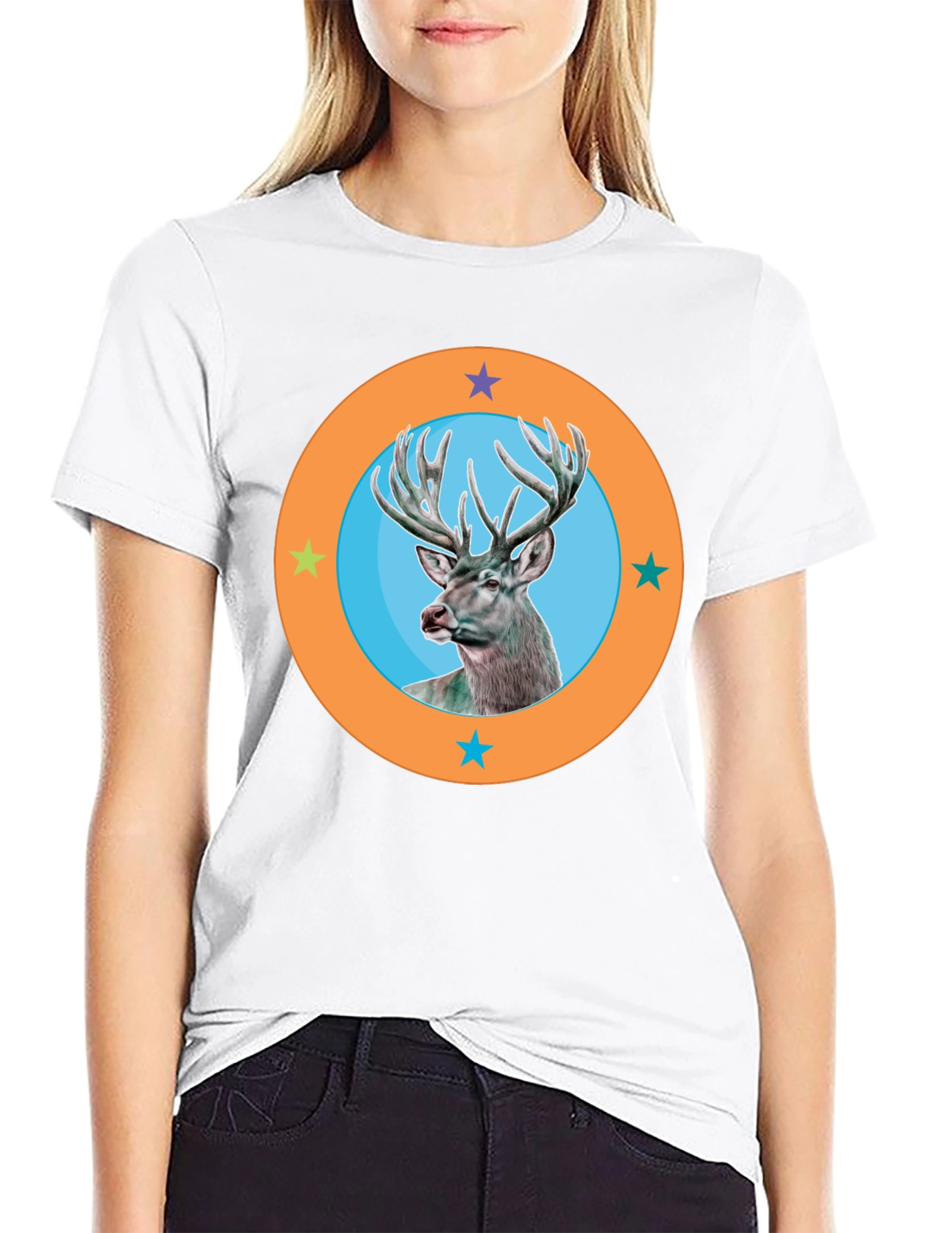 Deer Circle Graphic Tee - Black