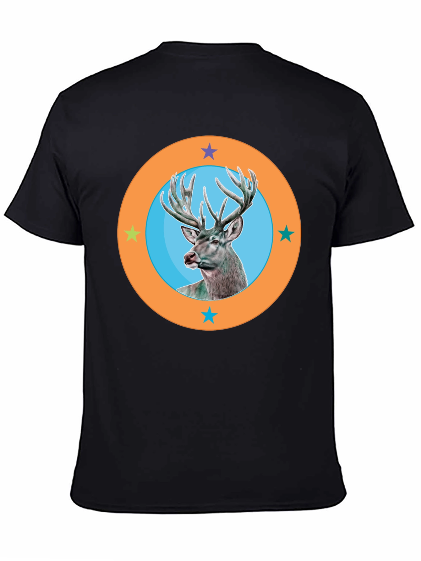 Deer Circle Graphic Tee - Black