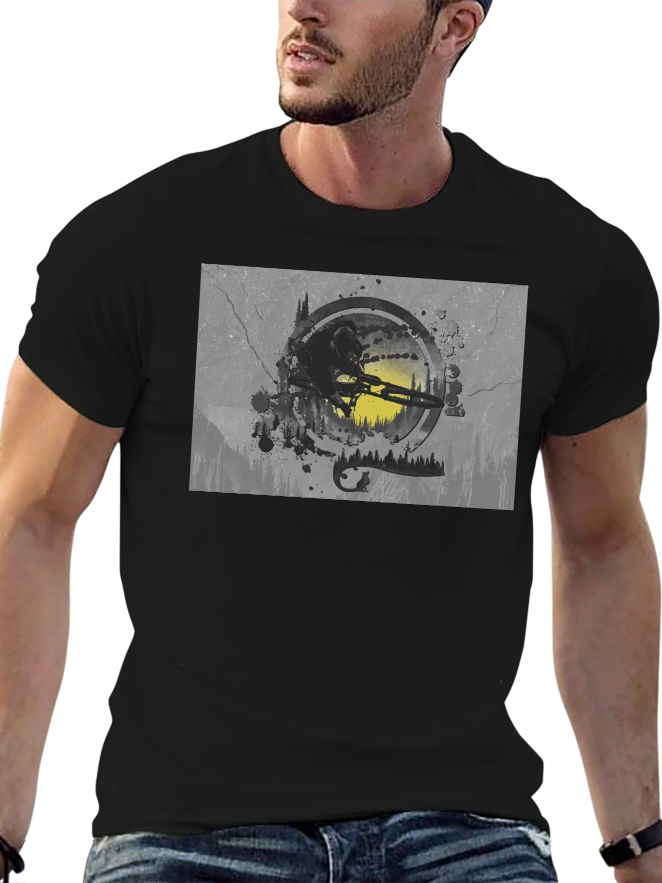 Mountain Bike Graphic Tee - Black Cotton Blend