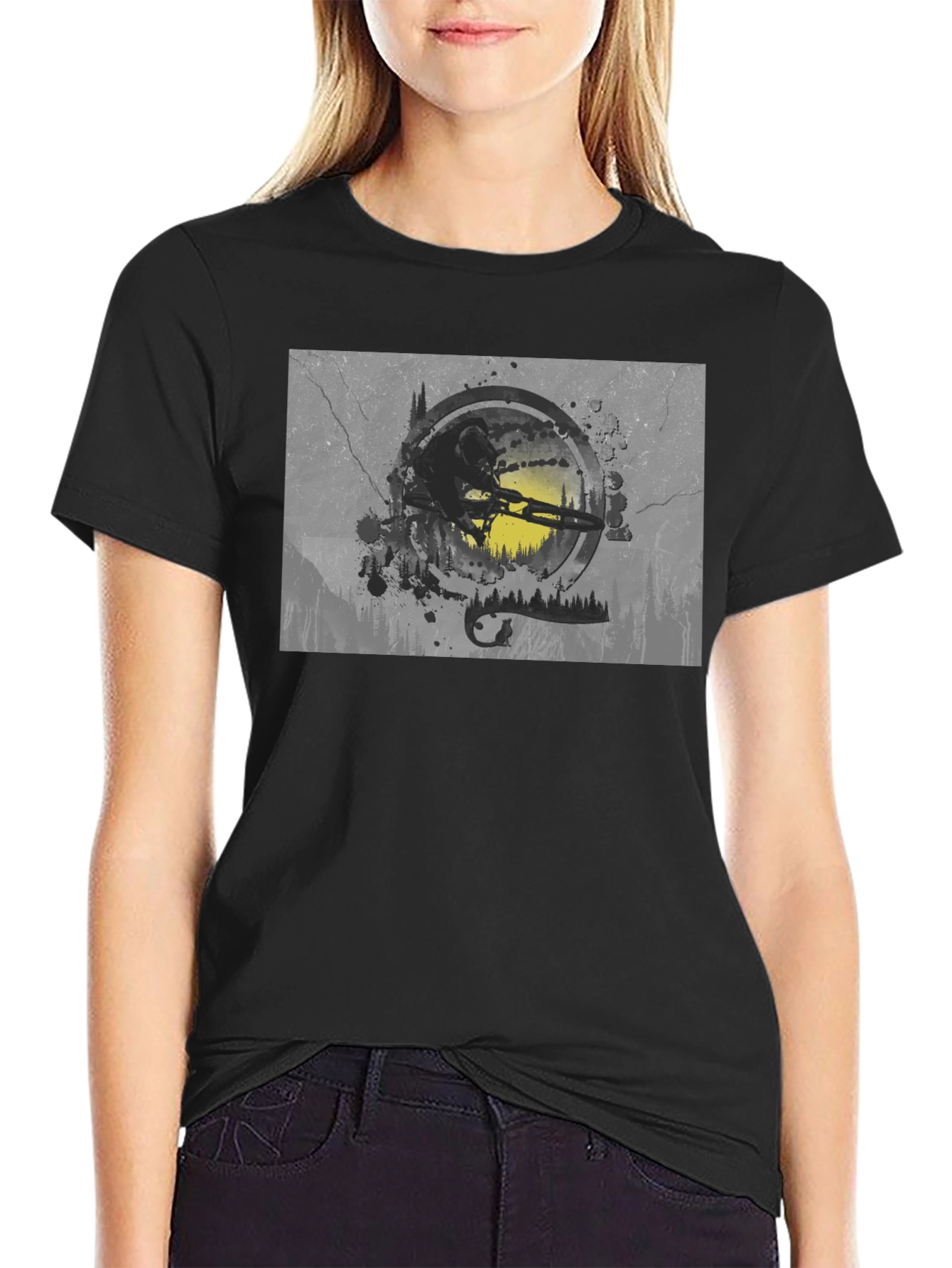 Mountain Bike Graphic Tee - Black Cotton Blend