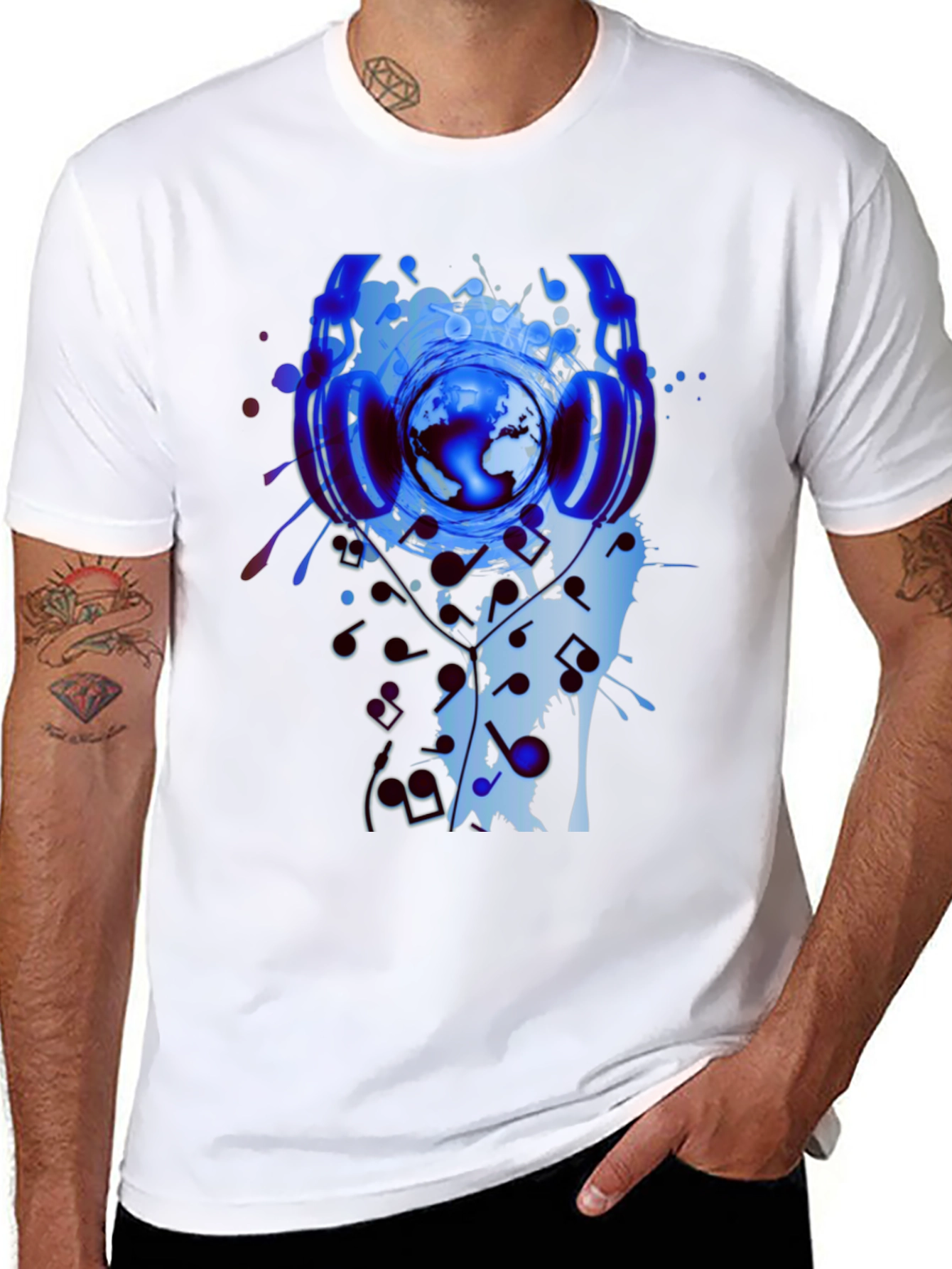 Global Beats Black T-Shirt: Music World Design