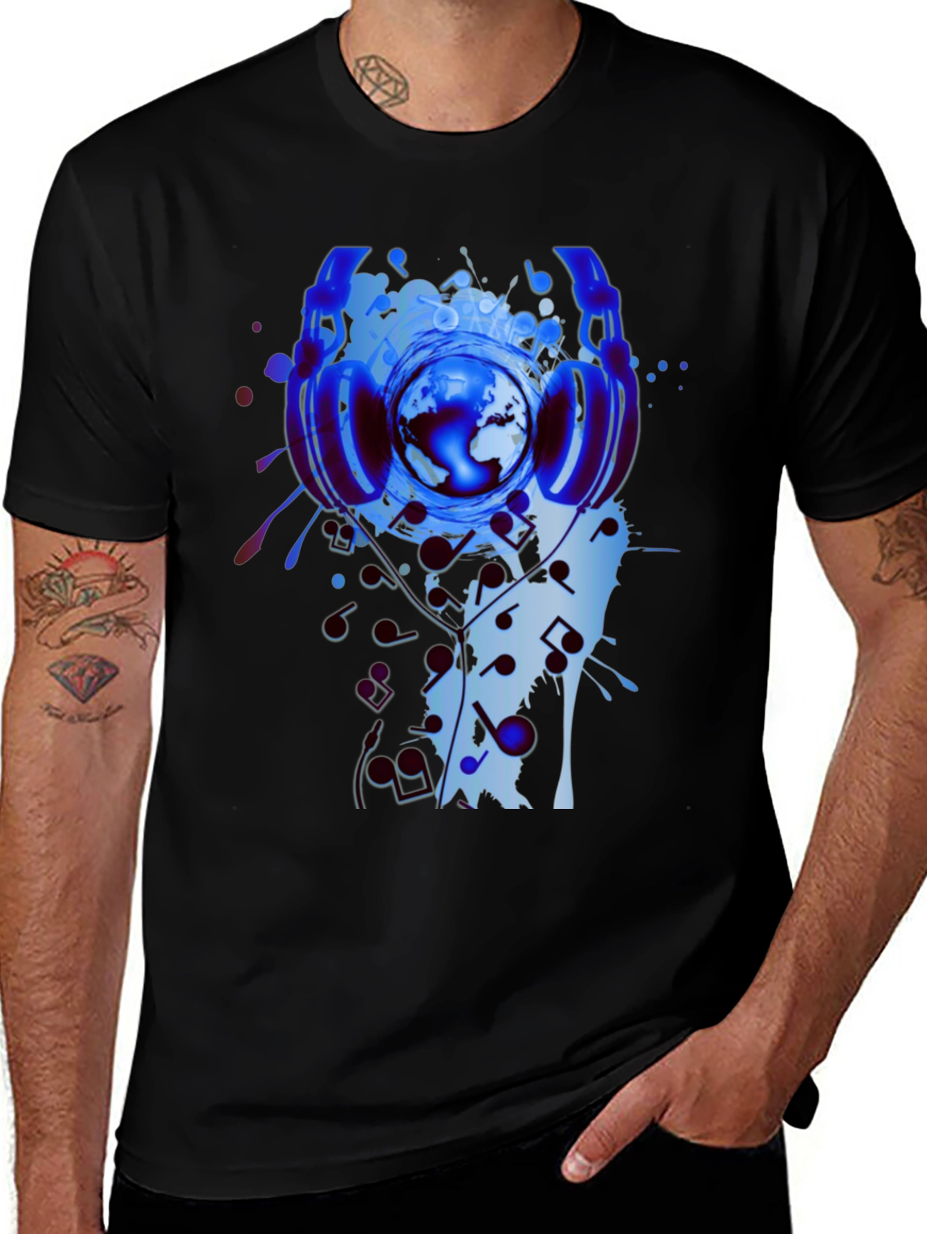 Global Beats Black T-Shirt: Music World Design