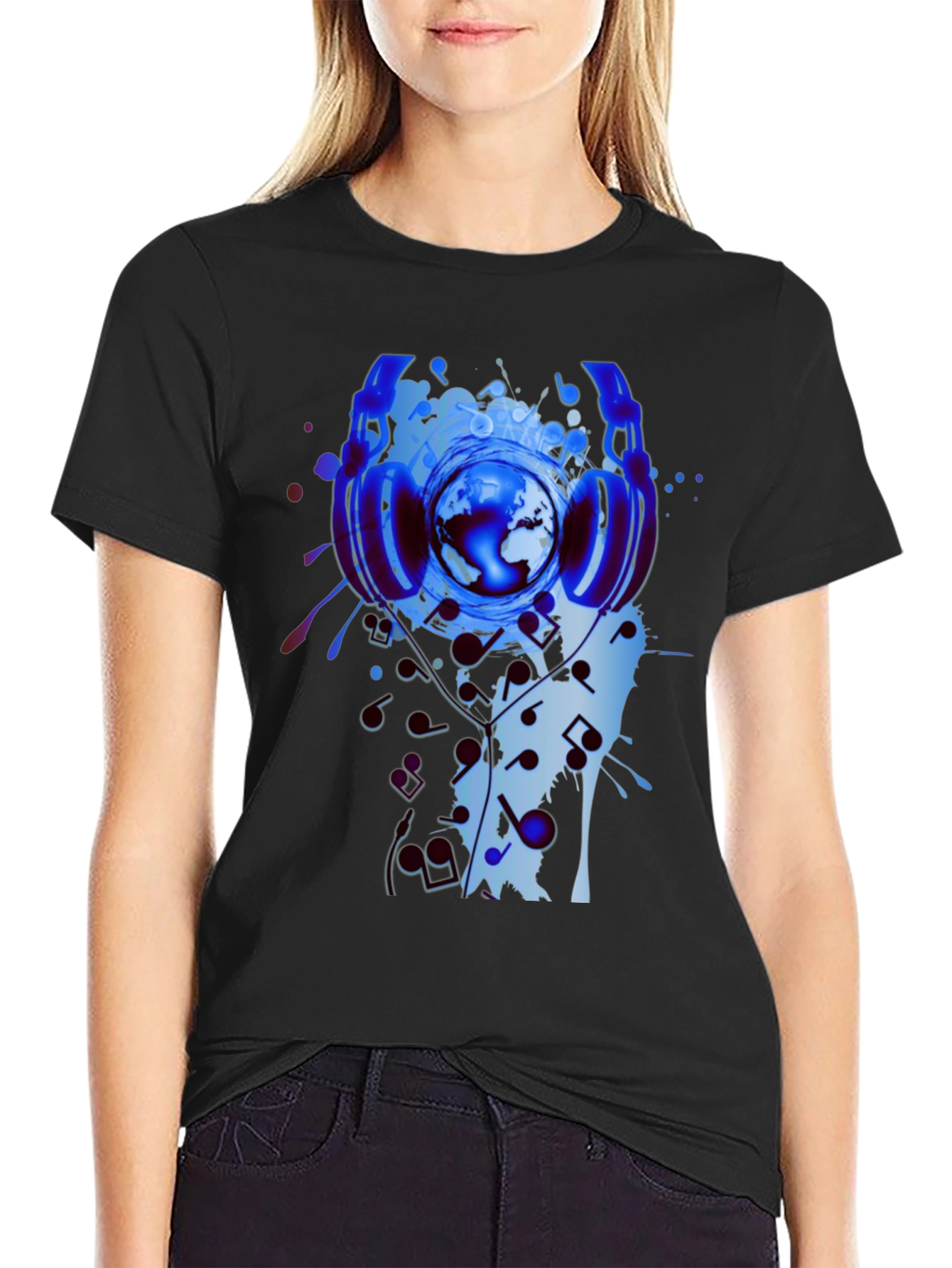 Global Beats Black T-Shirt: Music World Design