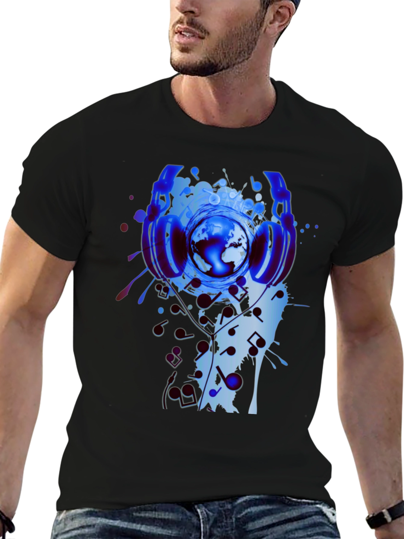 Global Beats Black T-Shirt: Music World Design