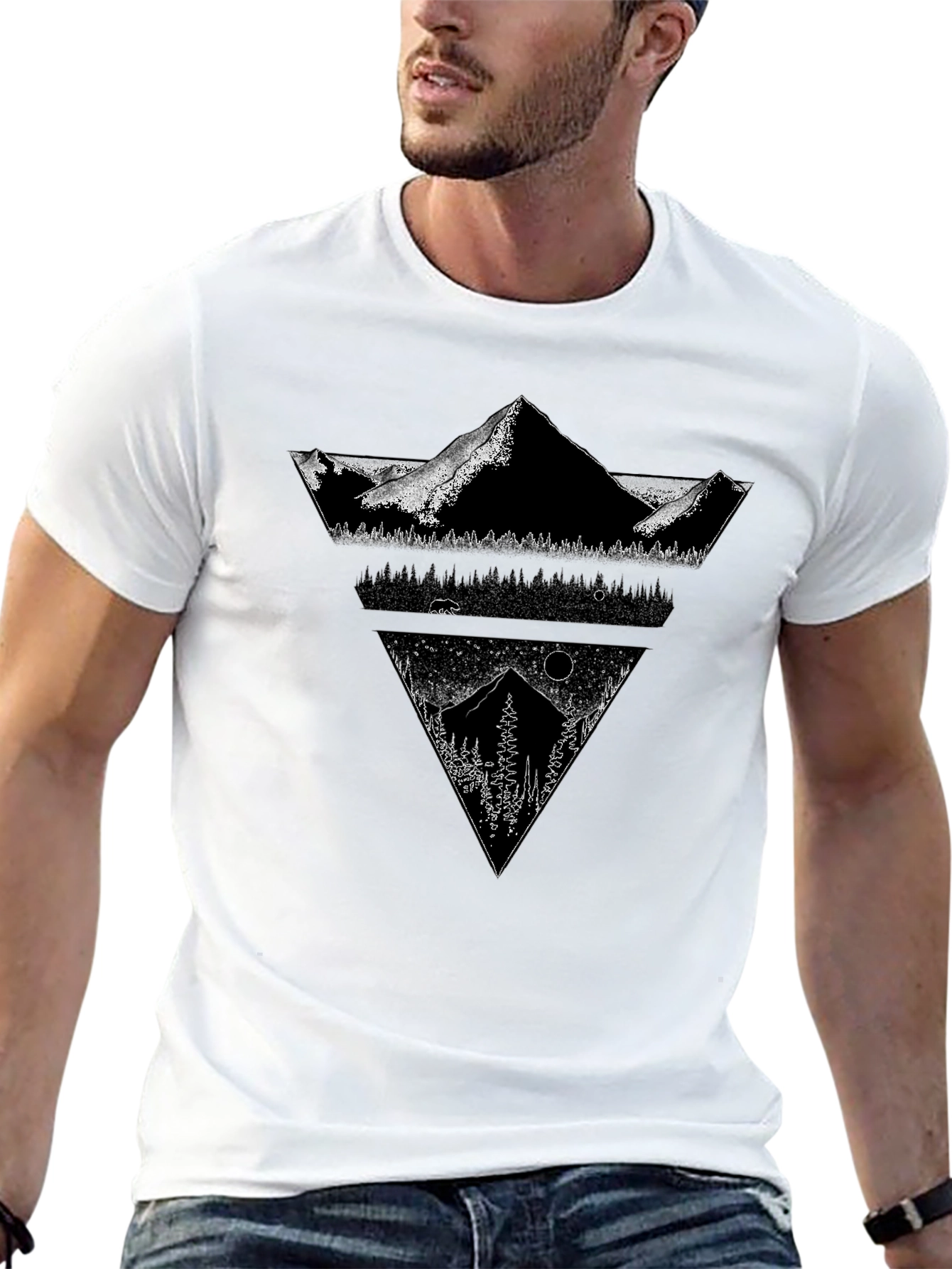 Mountain Geometric Graphic Tee - Black