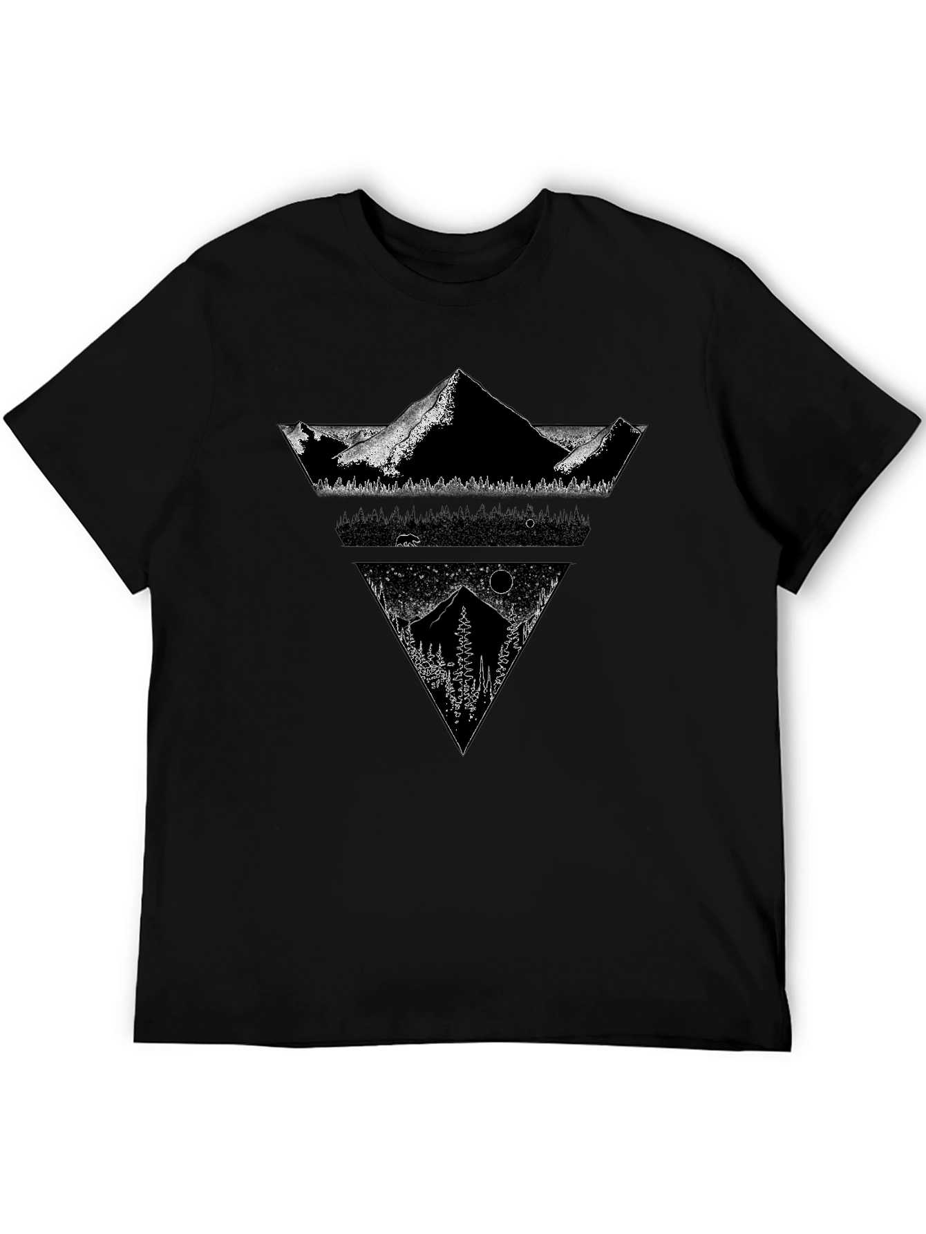 Mountain Geometric Graphic Tee - Black