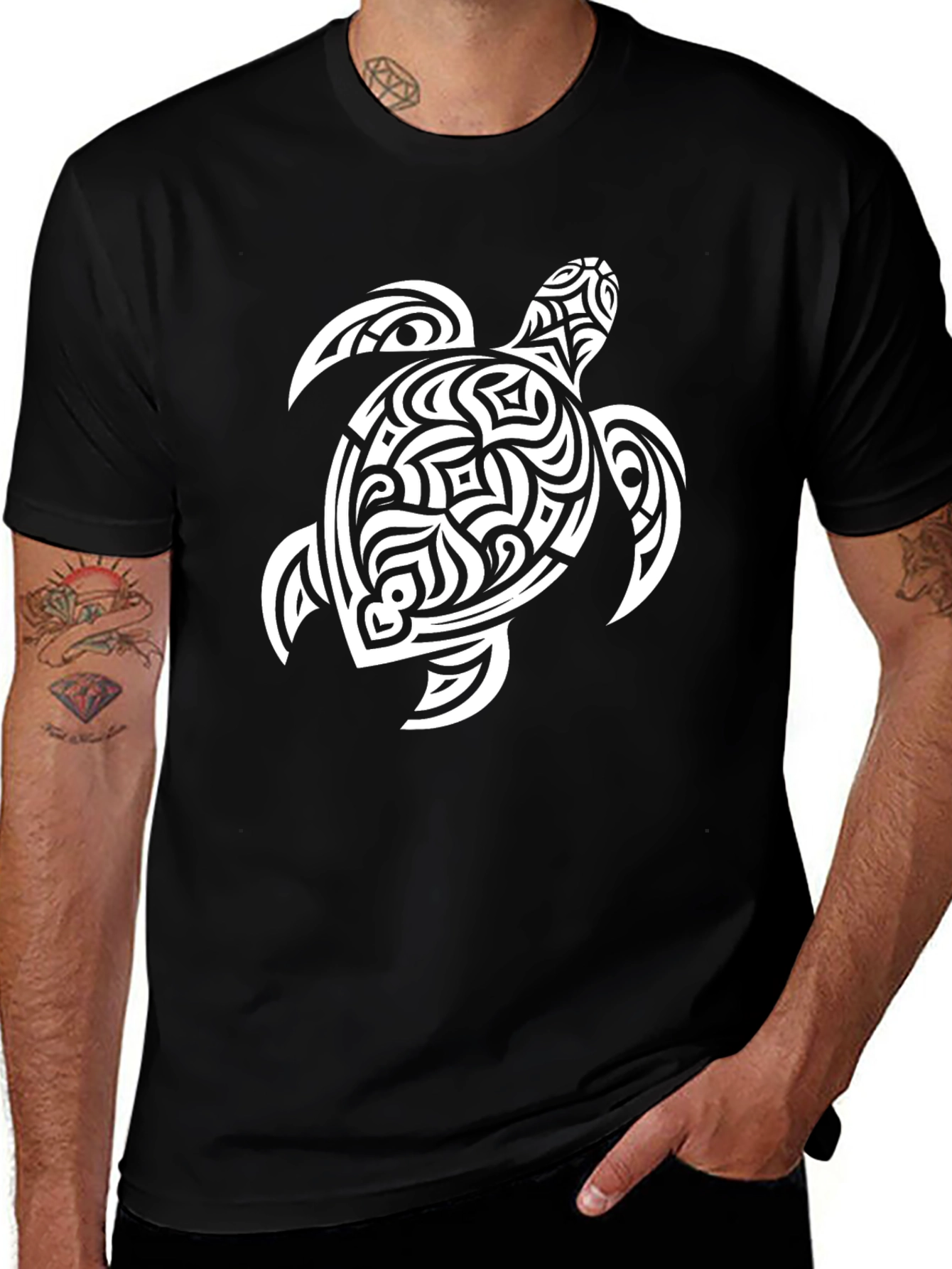 Tribal Turtle Graphic Tee - Stylish Black Shirt