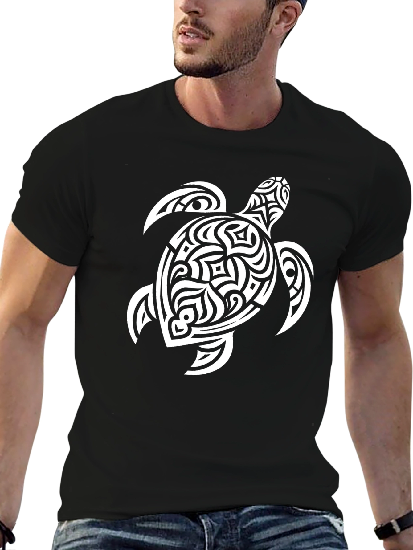 Tribal Turtle Graphic Tee - Stylish Black Shirt