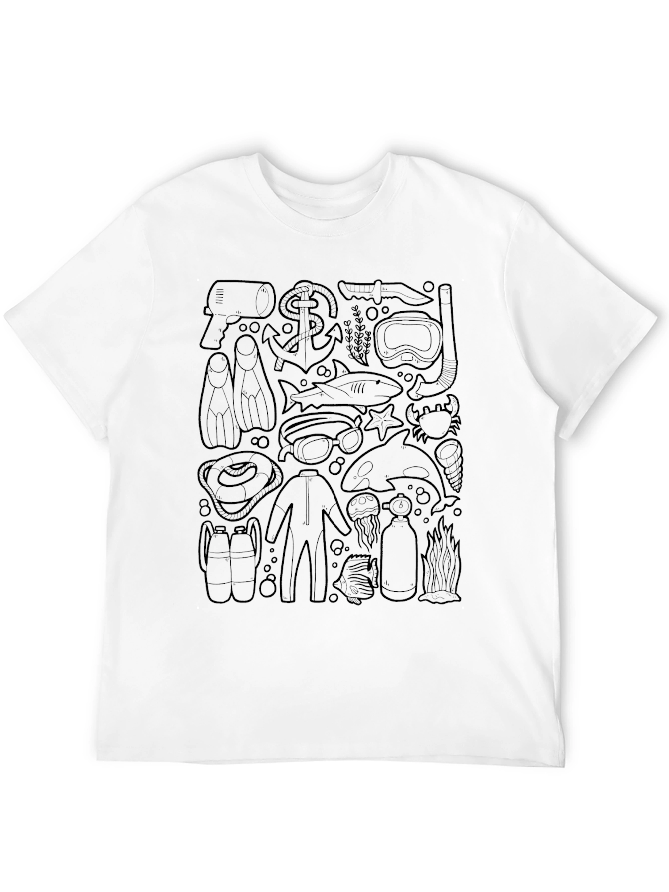 Diving T-Shirt: Scuba Gear & Marine Life Design