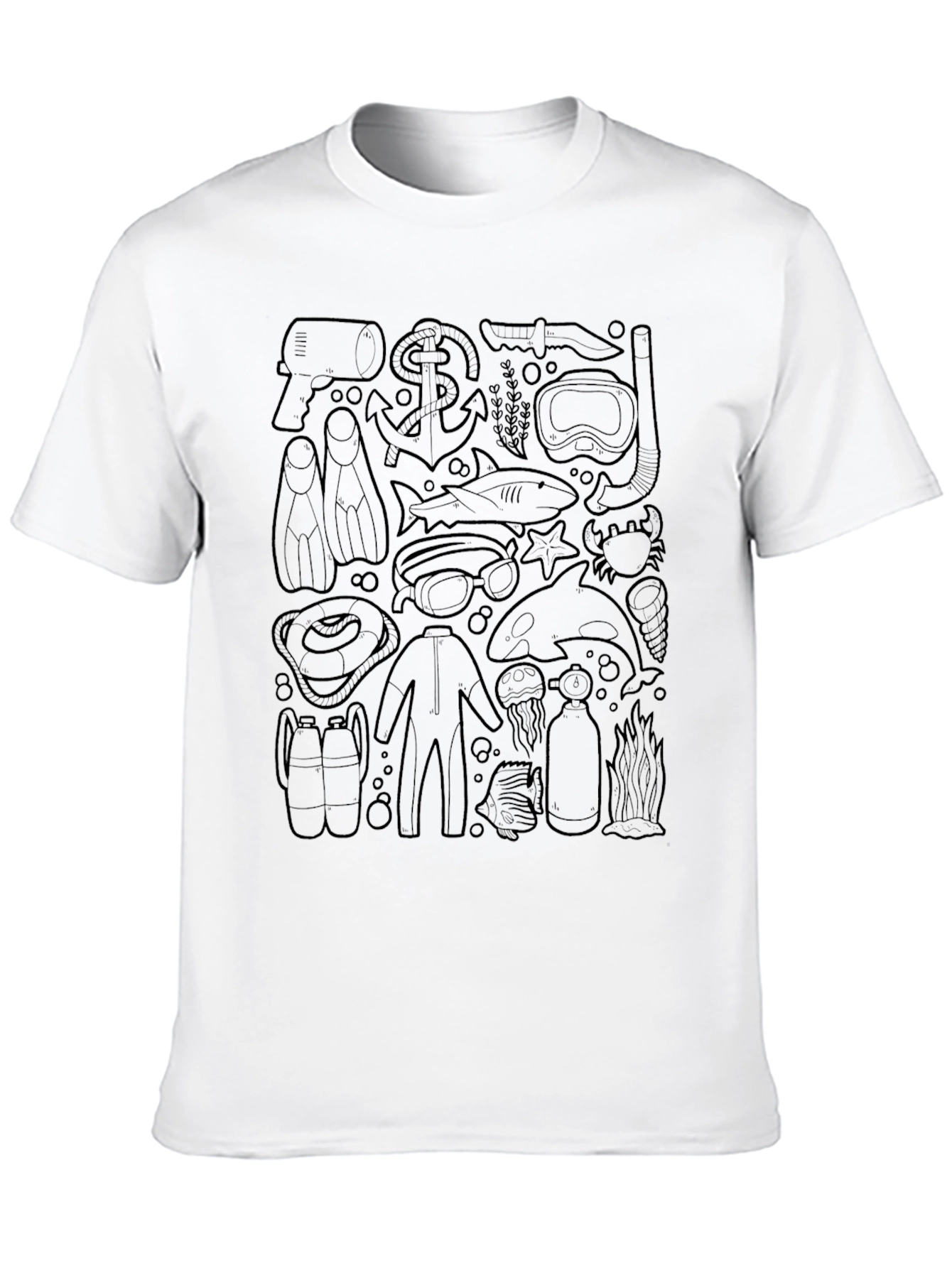 Diving T-Shirt: Scuba Gear & Marine Life Design