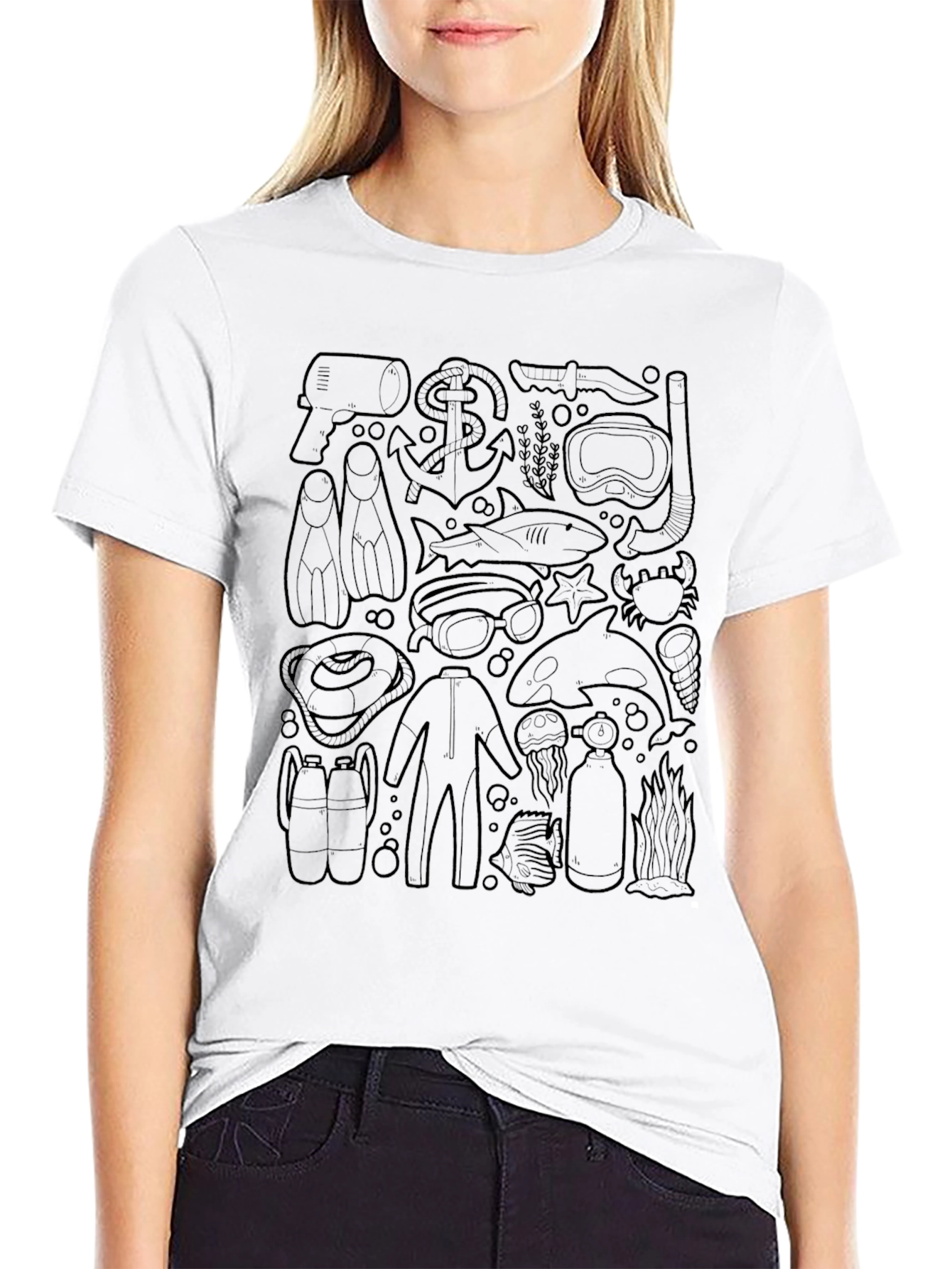 Diving T-Shirt: Scuba Gear & Marine Life Design