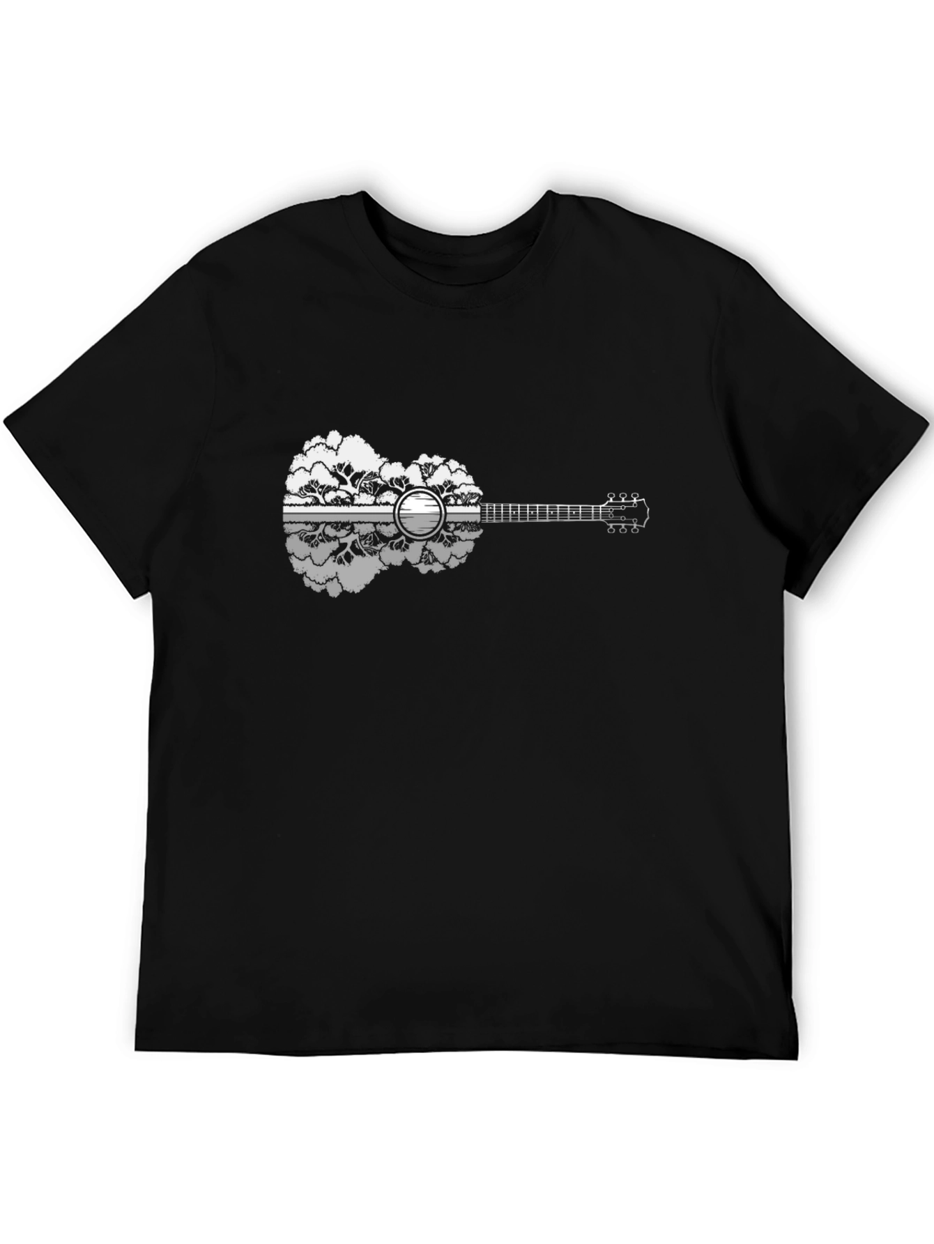 Nature Guitar Graphic Tee - Black Cotton Shirt