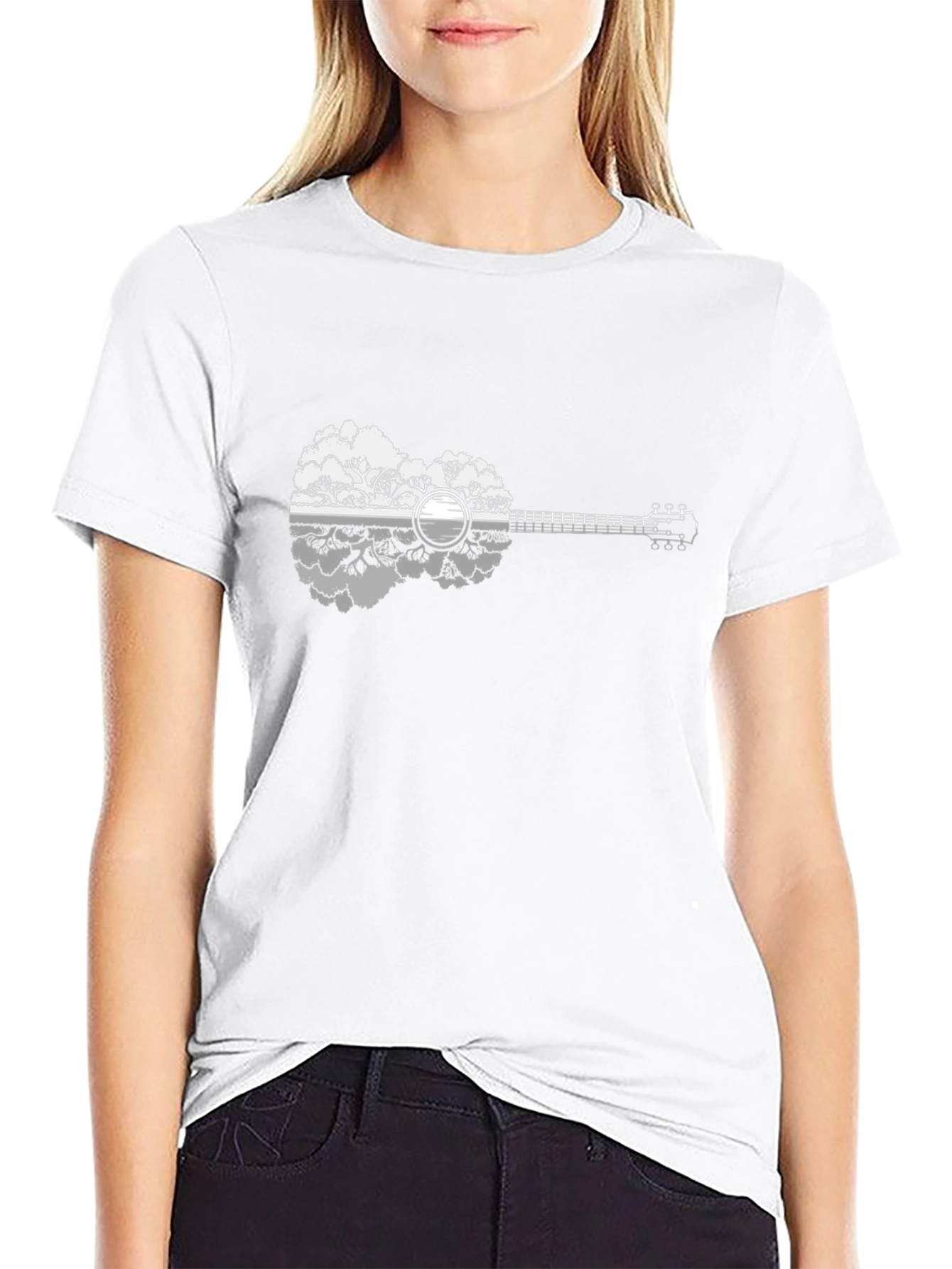 Nature Guitar Graphic Tee - Black Cotton Shirt
