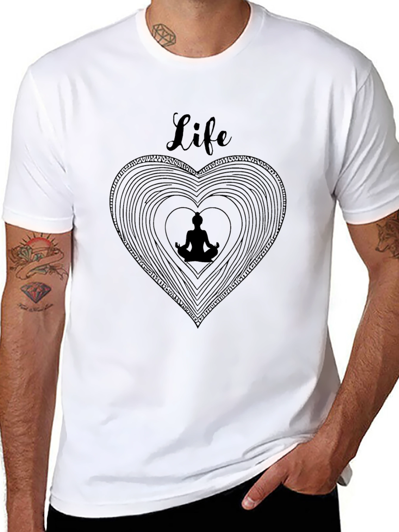 Life Meditation Heart T-Shirt - Black