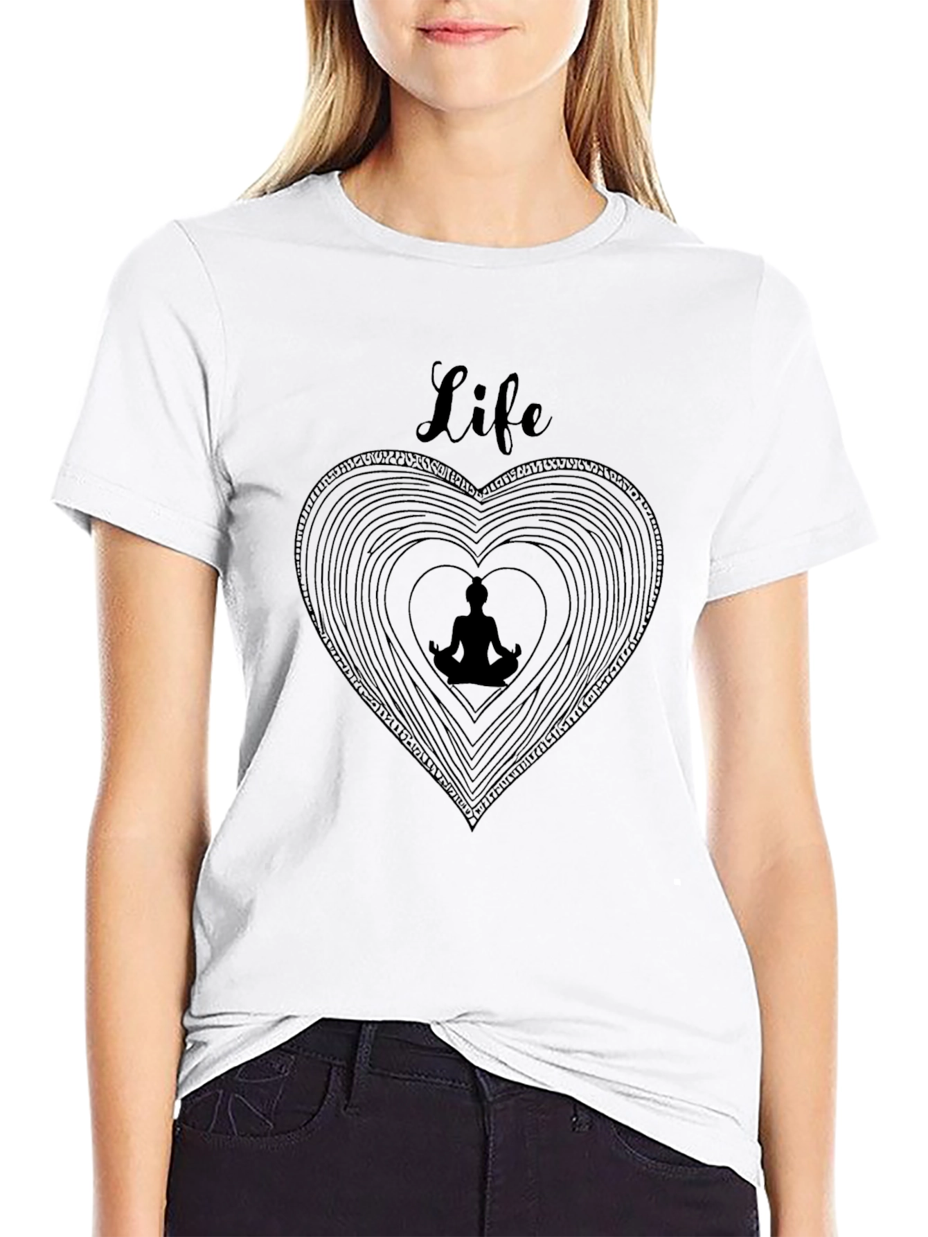 Life Meditation Heart T-Shirt - Black