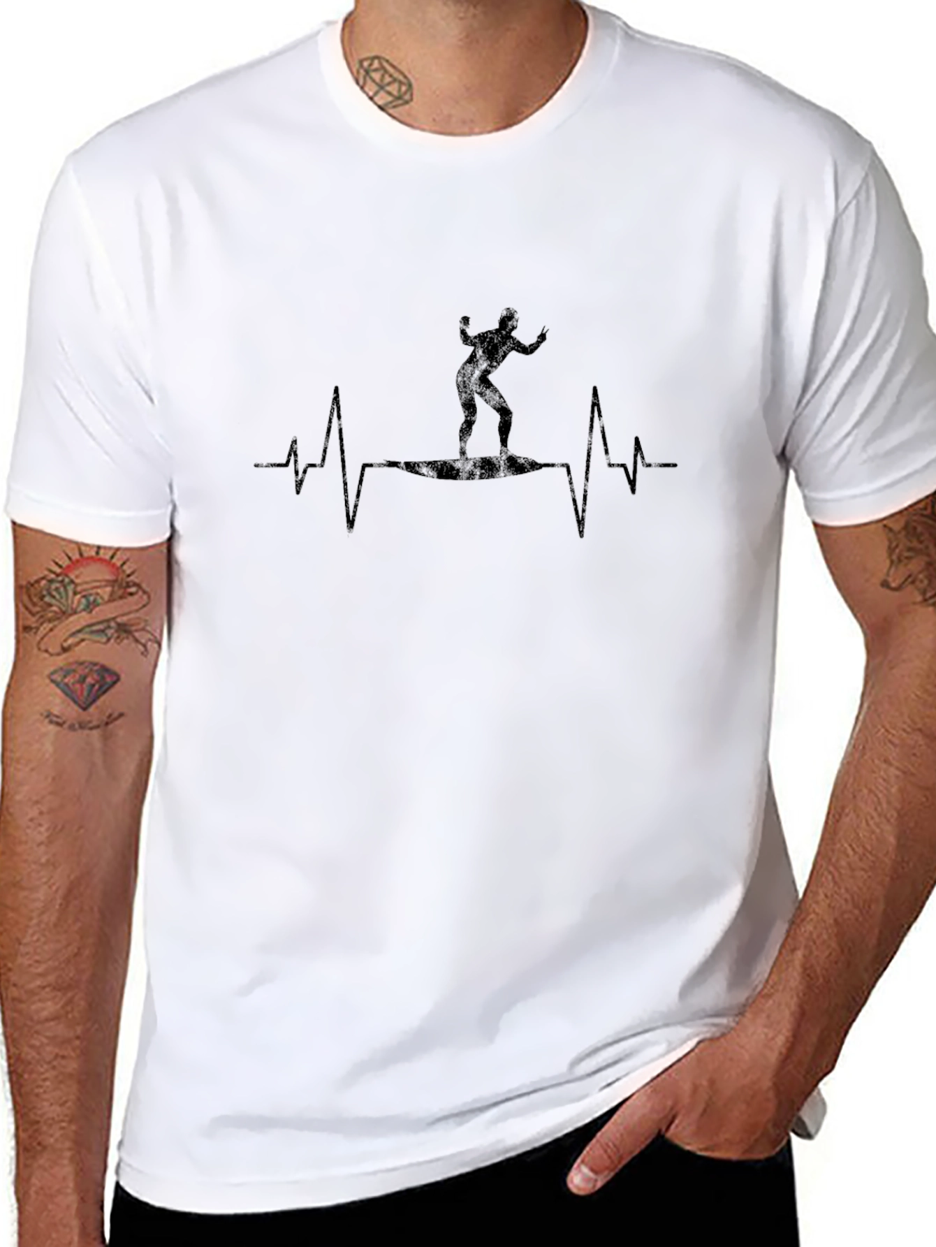 Surfer Lifeline Graphic Tee - Black Cotton T-Shirt