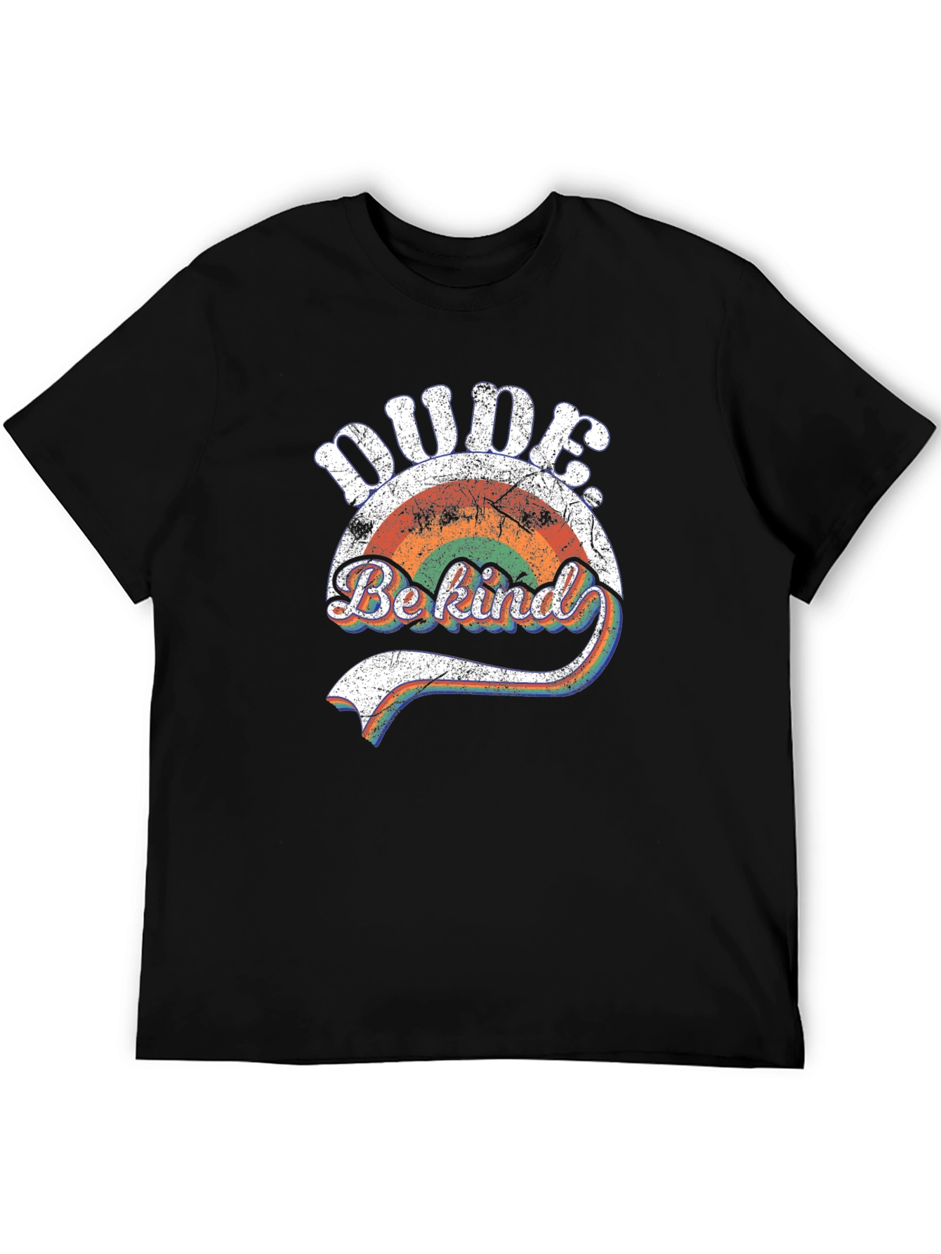 Dude Be Kind Retro Rainbow Graphic Tee