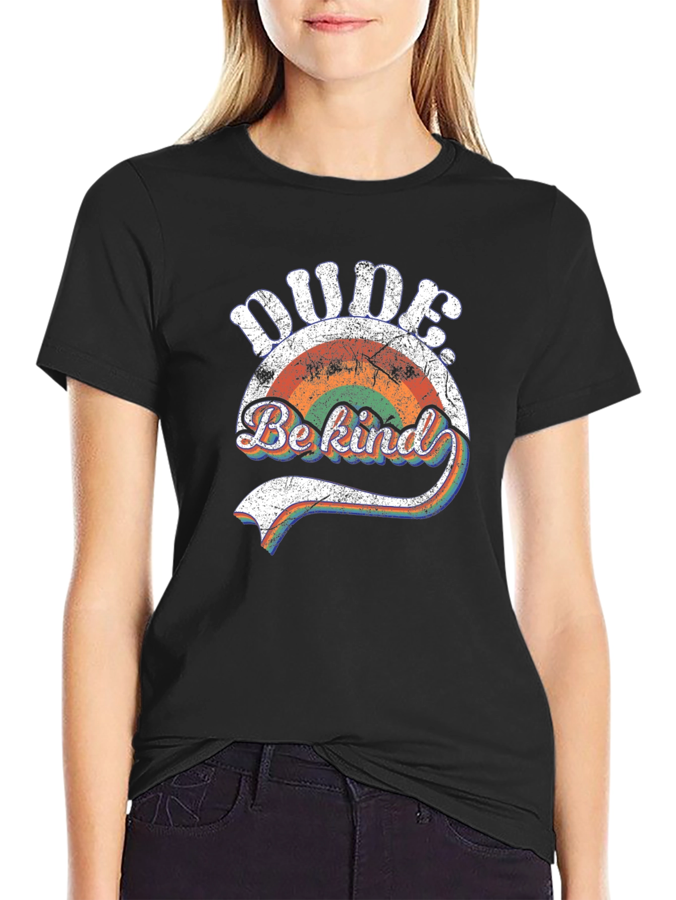 Dude Be Kind Retro Rainbow Graphic Tee