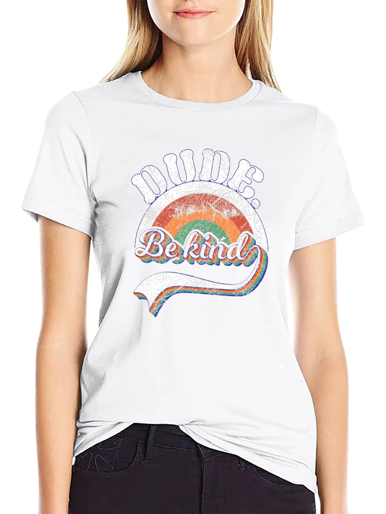 Dude Be Kind Retro Rainbow Graphic Tee