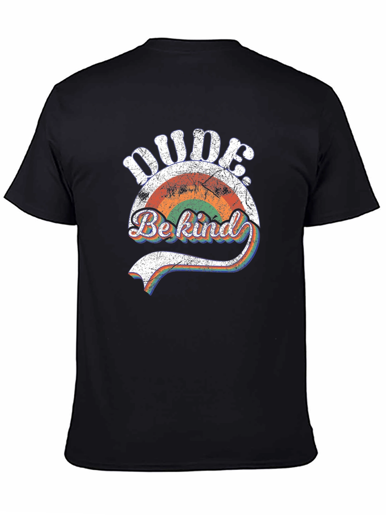 Dude Be Kind Retro Rainbow Graphic Tee