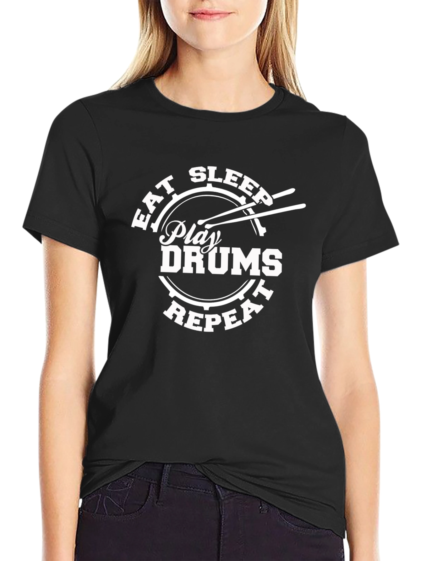 Eat Sleep Play Drums Repeat T-Shirt - Black