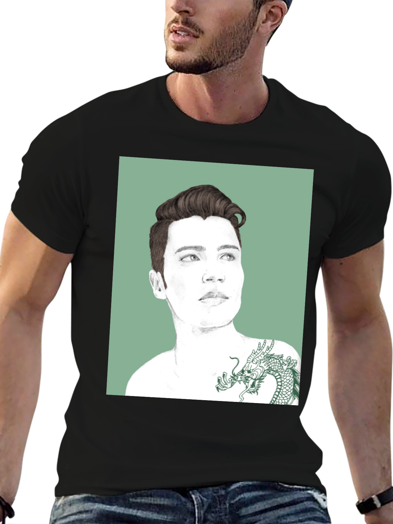 Graphic Tee - Man Portrait with Dragon Tattoo