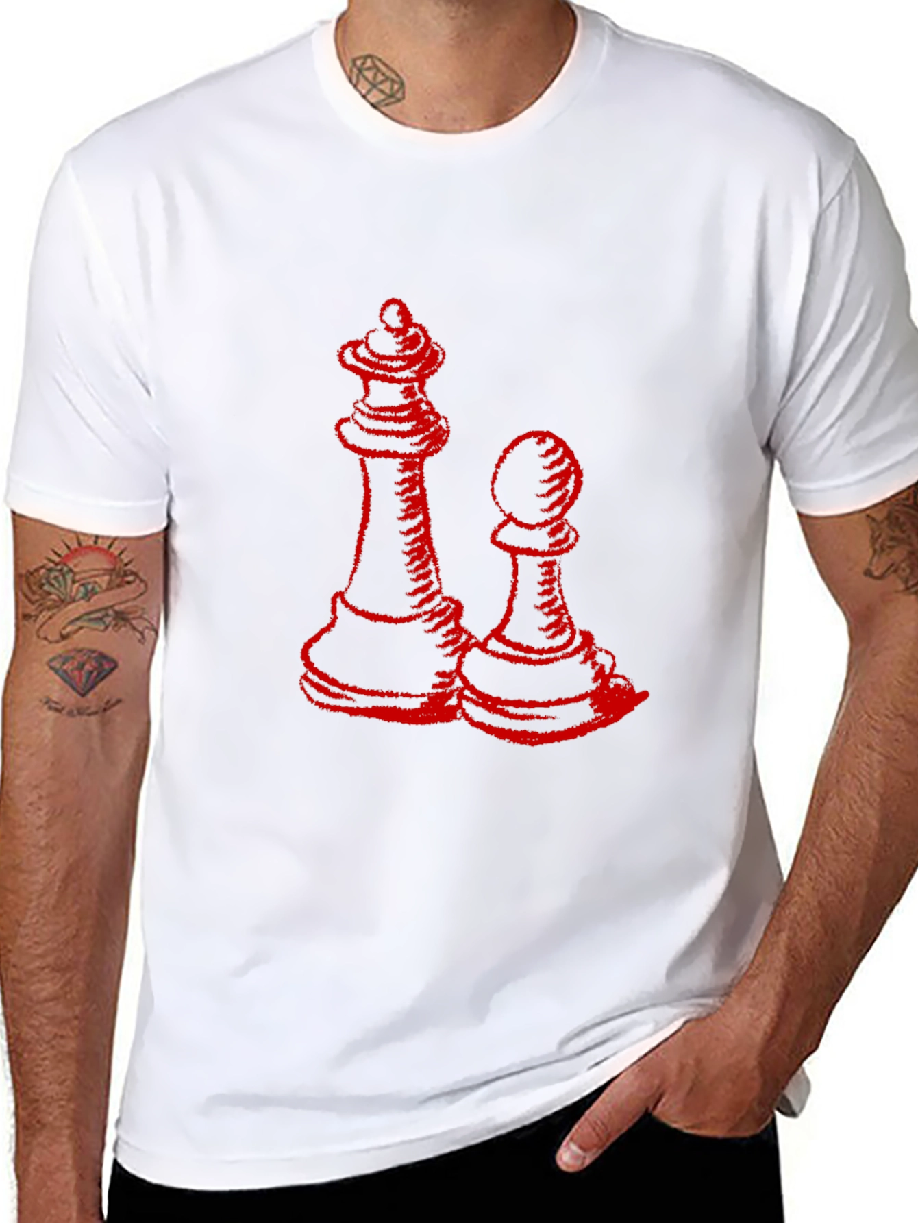 Red Chess Queen & Pawn Graphic Black T-Shirt