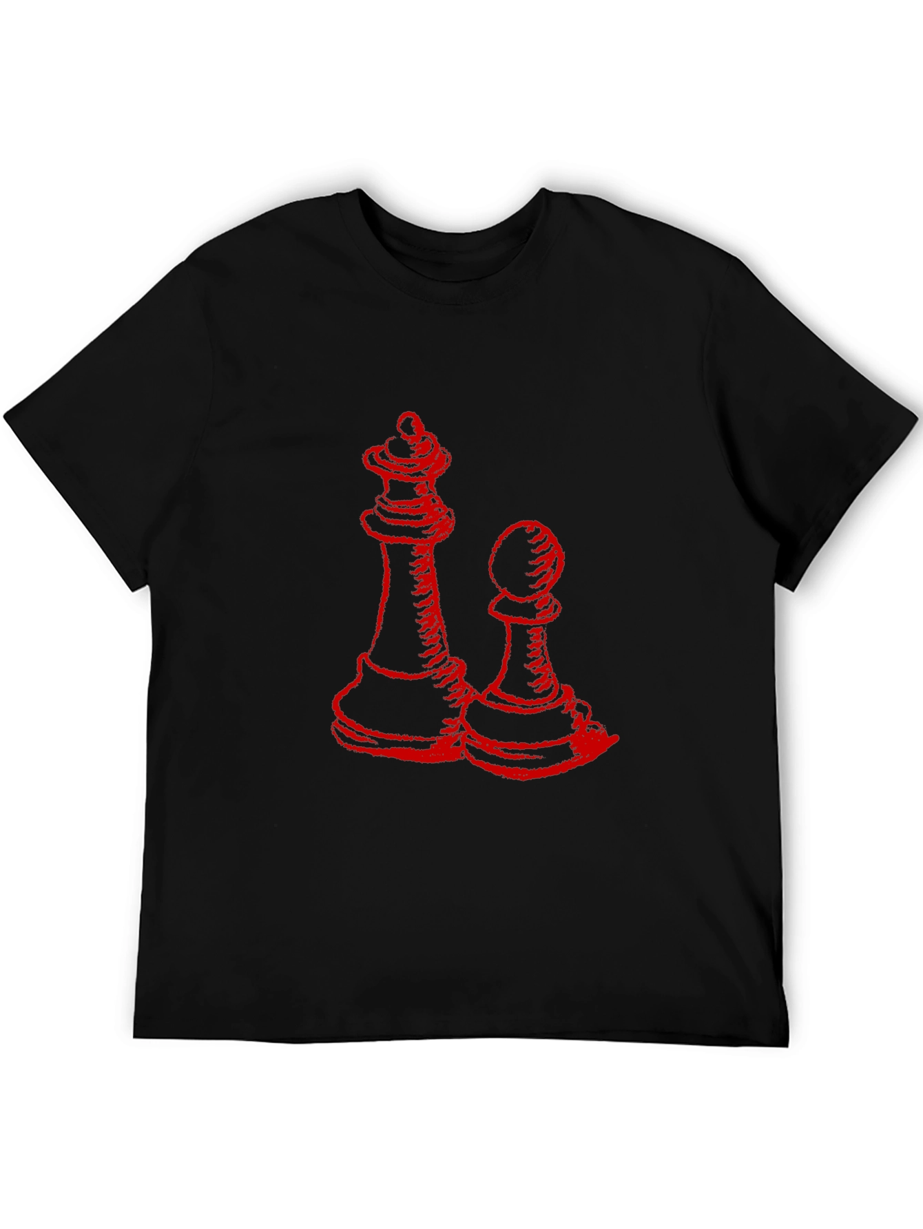 Red Chess Queen & Pawn Graphic Black T-Shirt