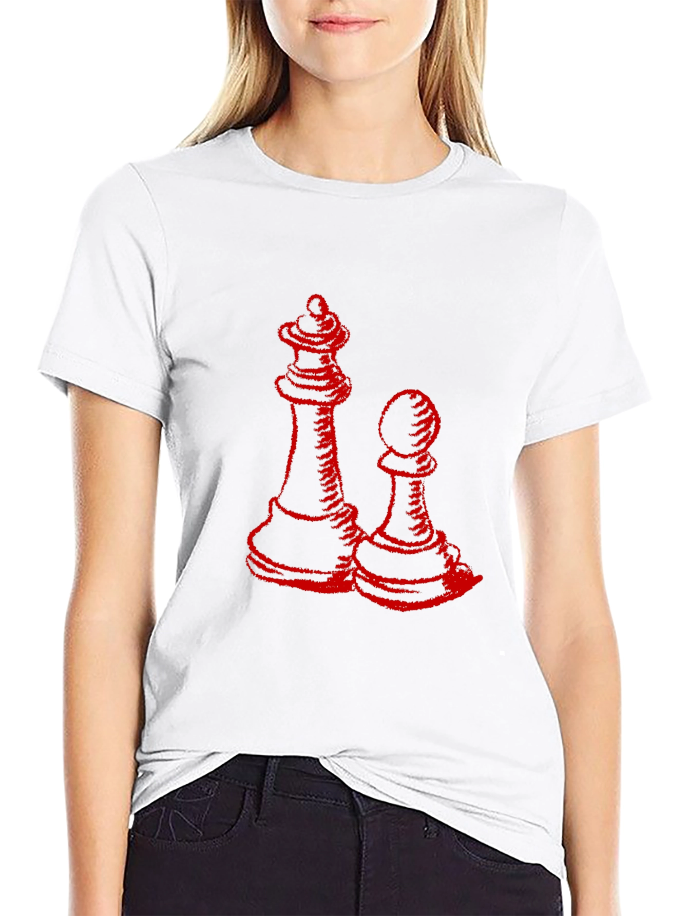 Red Chess Queen & Pawn Graphic Black T-Shirt