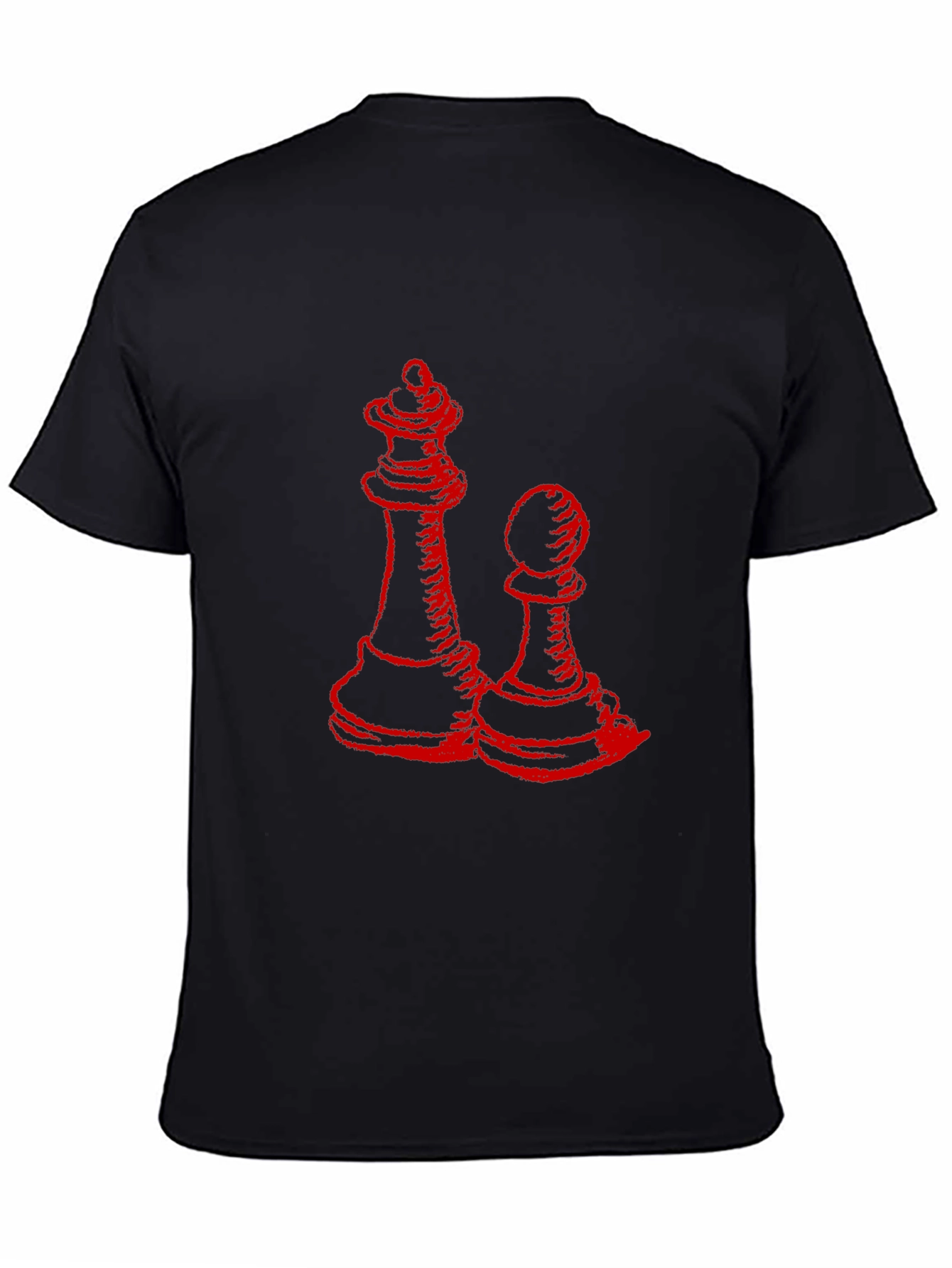 Red Chess Queen & Pawn Graphic Black T-Shirt