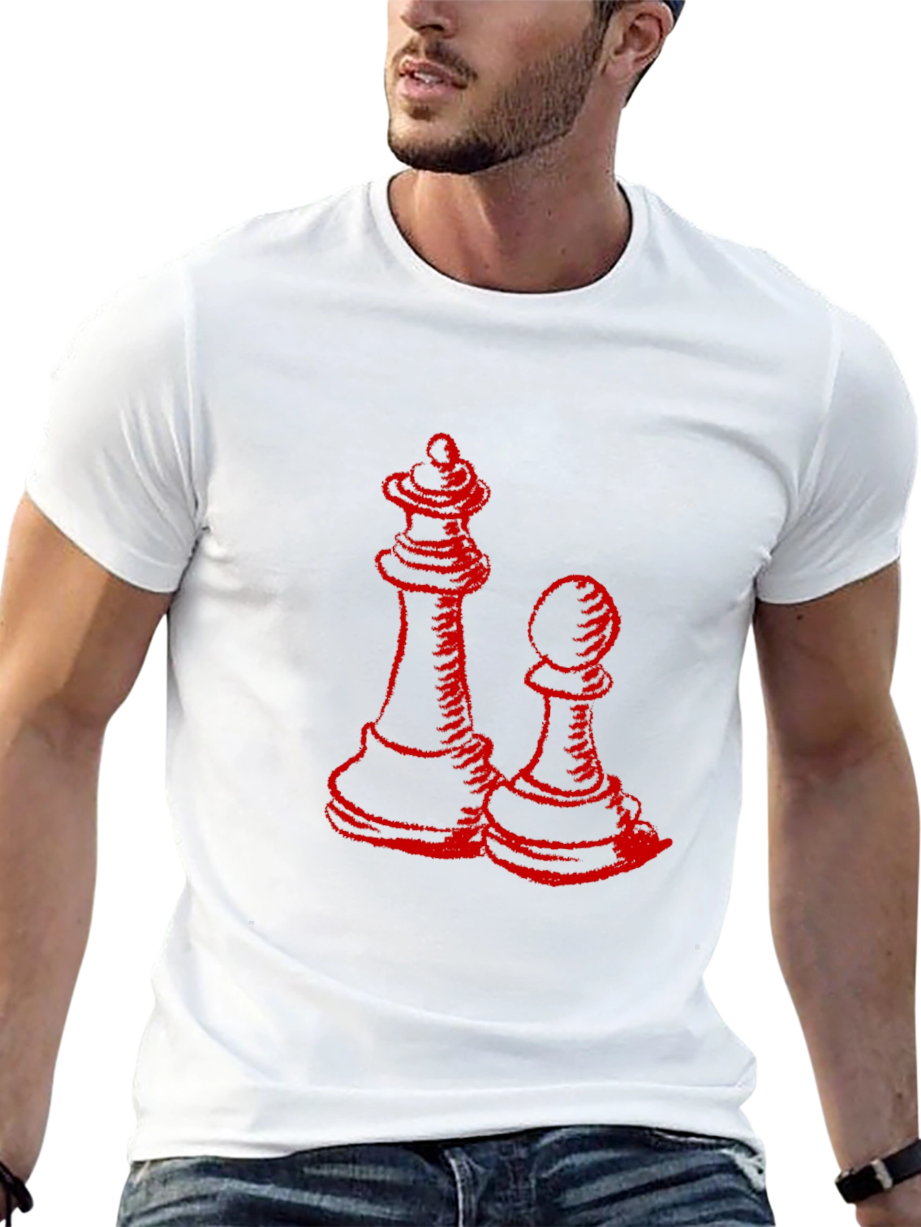 Red Chess Queen & Pawn Graphic Black T-Shirt