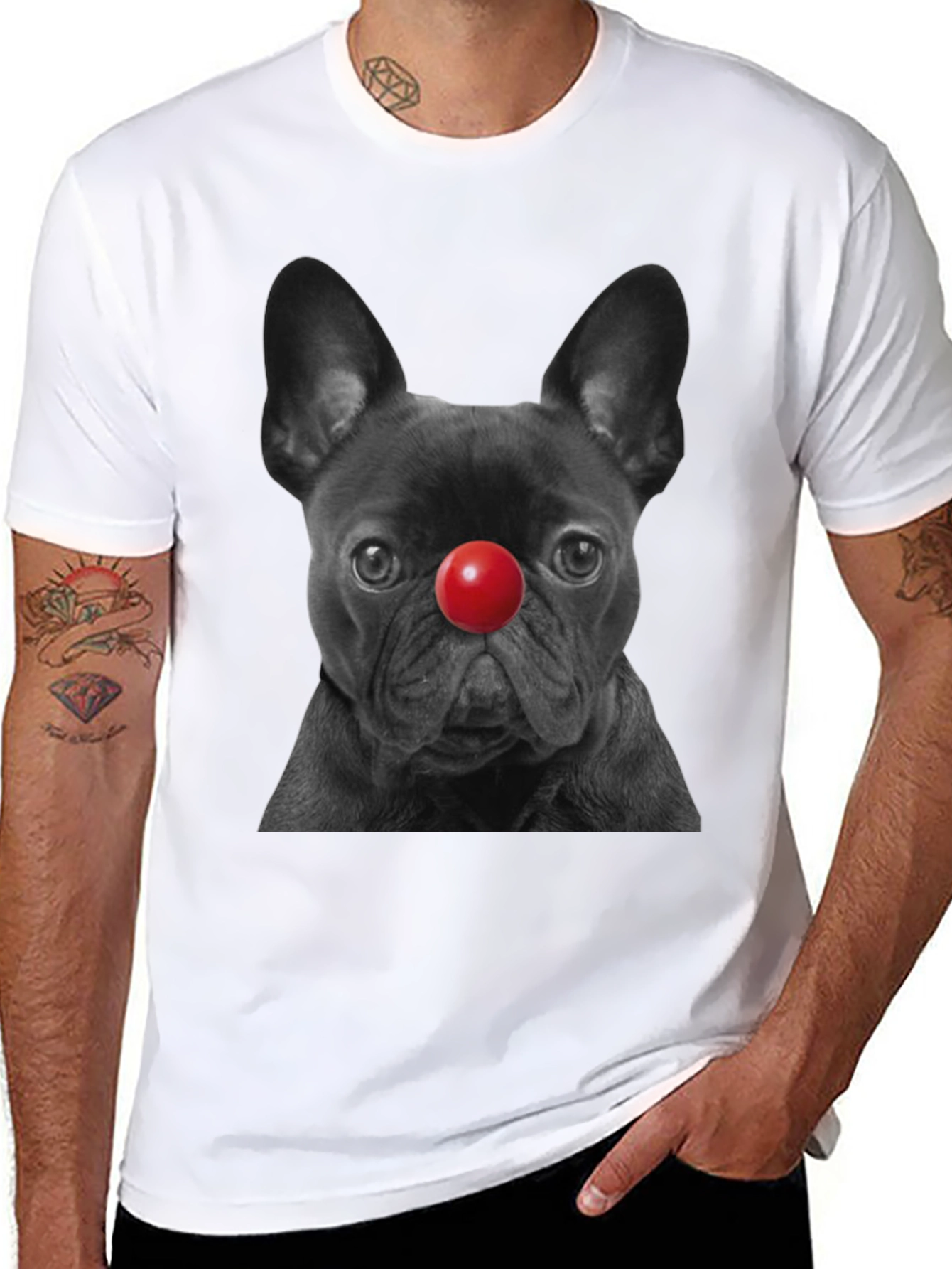 Dog with Red Nose Graphic T-Shirt