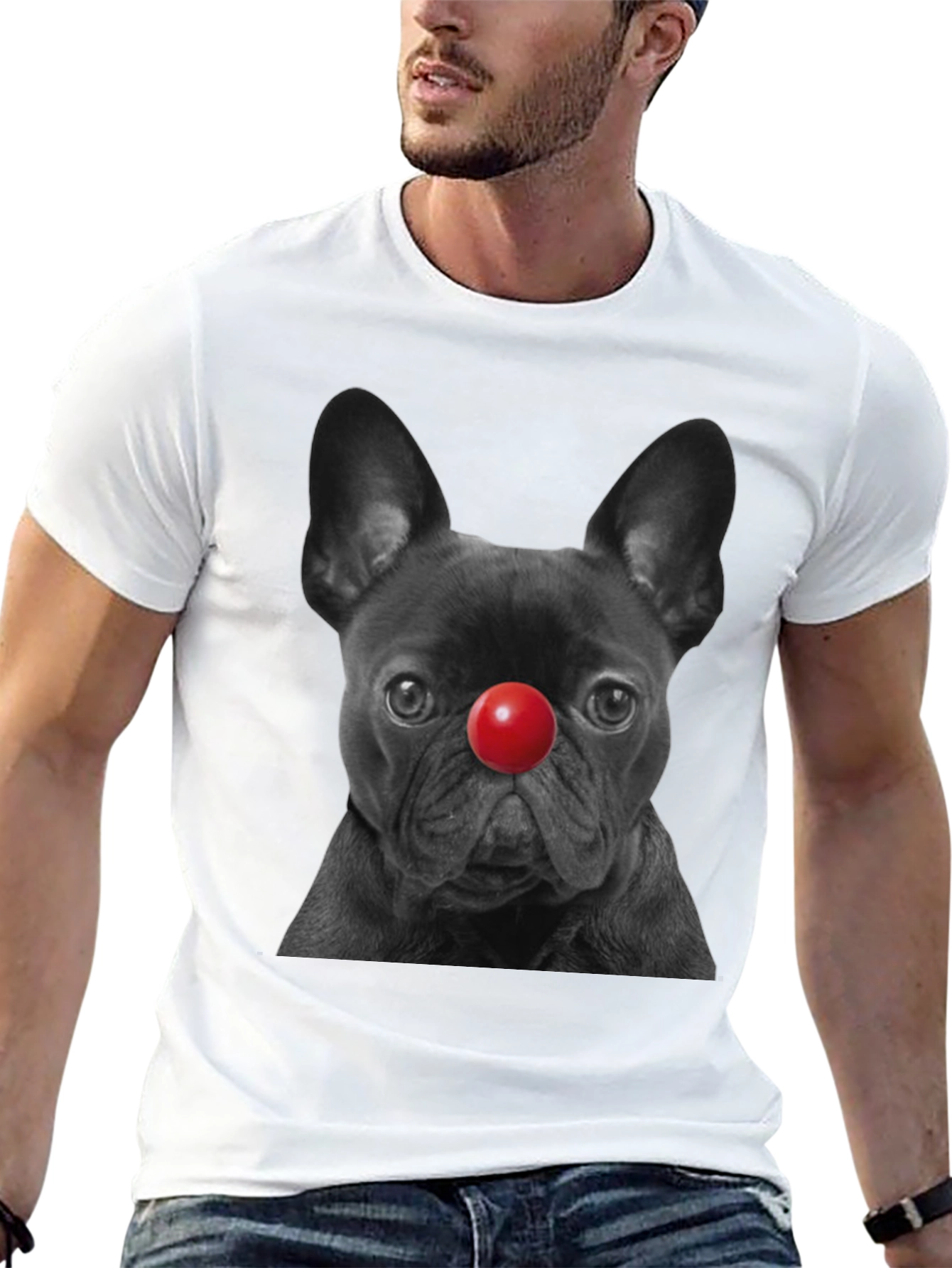 Dog with Red Nose Graphic T-Shirt