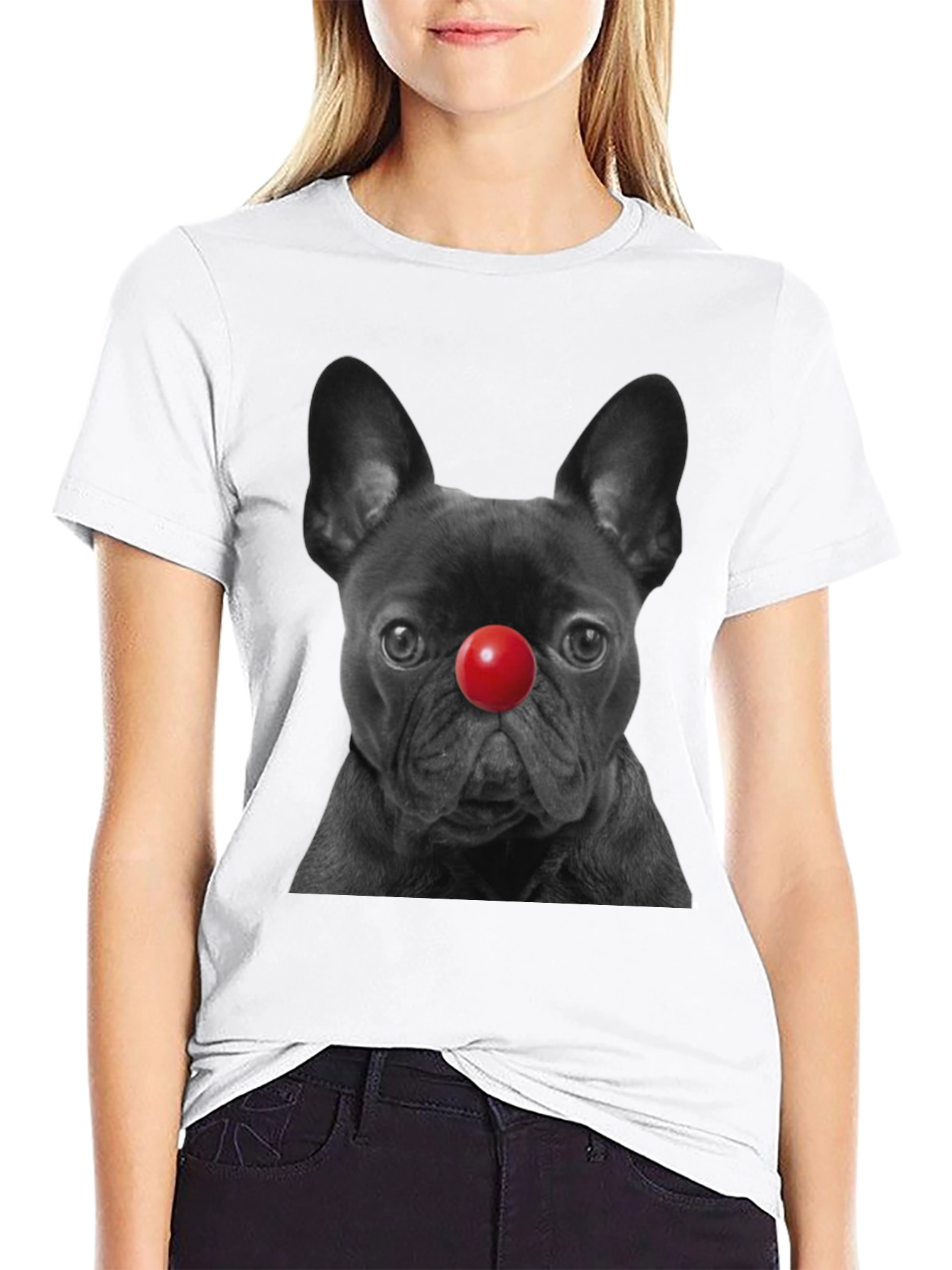 Dog with Red Nose Graphic T-Shirt