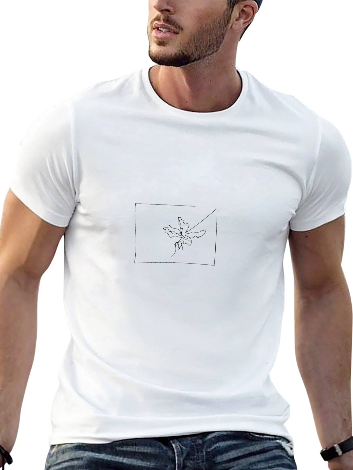 Minimalist Leaf Line Art Black T-Shirt