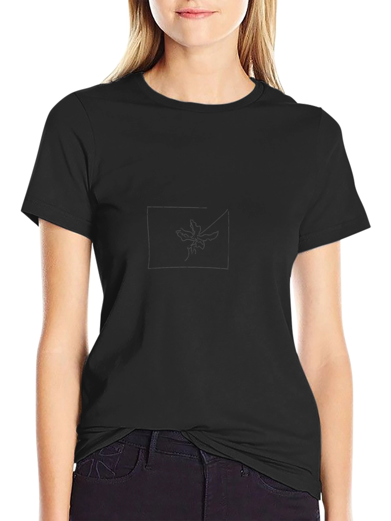 Minimalist Leaf Line Art Black T-Shirt