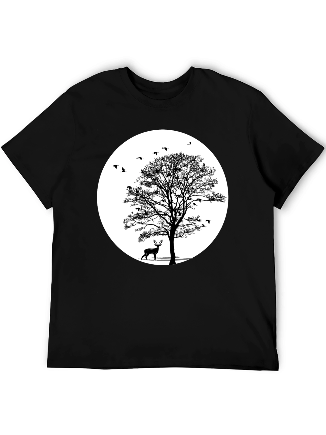 Nature Scene Graphic Tee - Deer and Birds