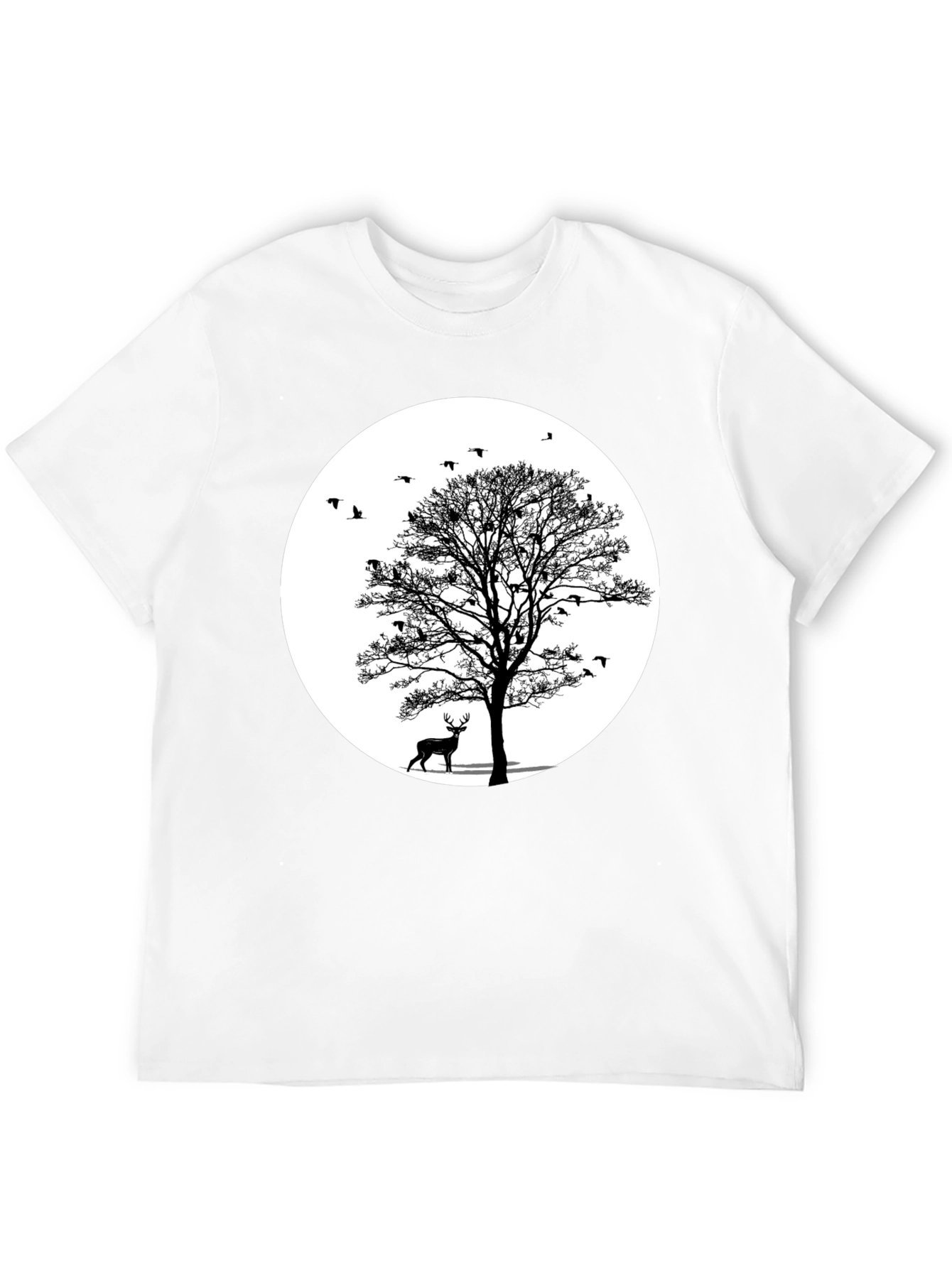 Nature Scene Graphic Tee - Deer and Birds