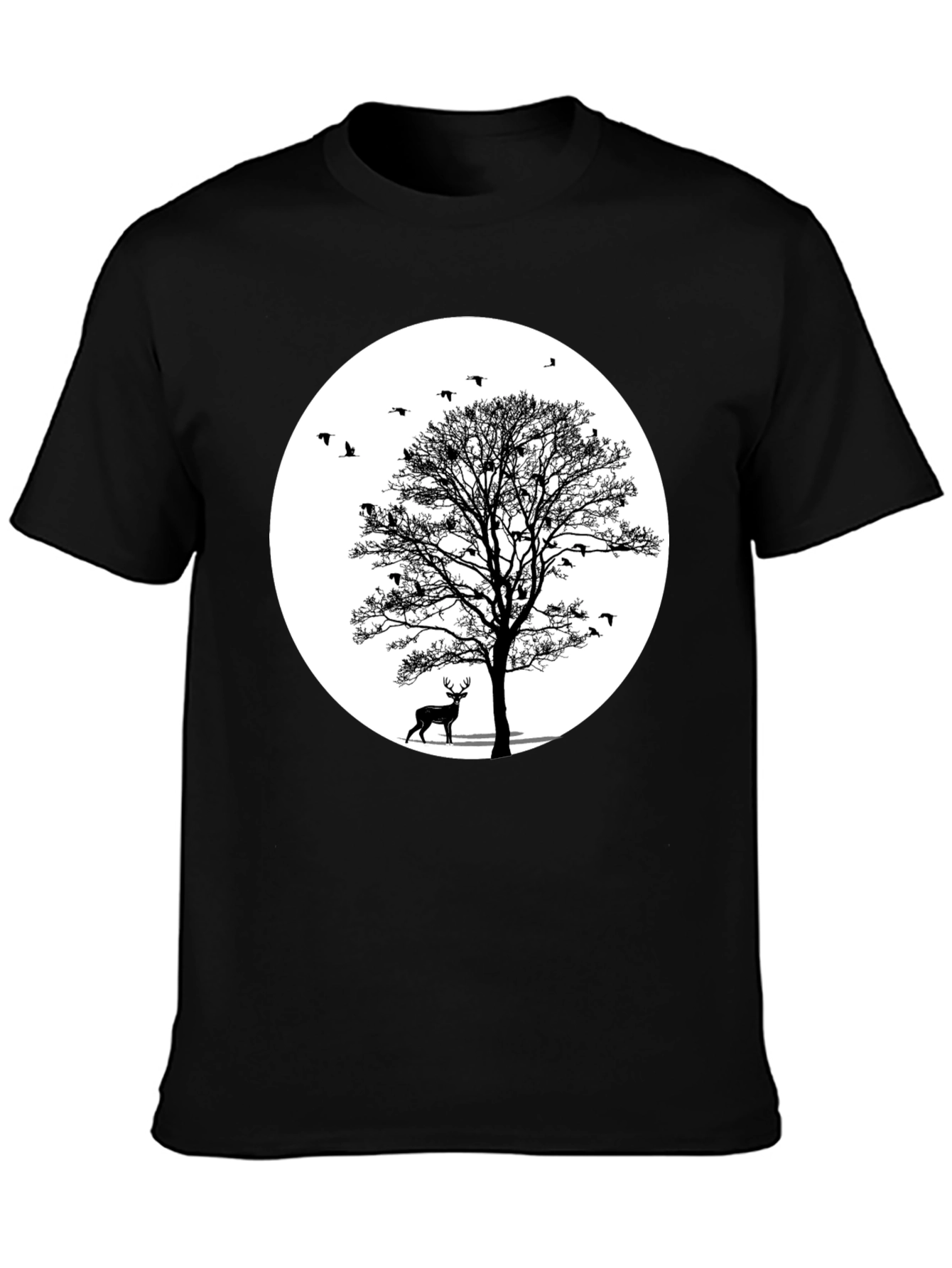 Nature Scene Graphic Tee - Deer and Birds